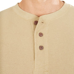 Extended Tail Mini-Thermal Knit Henley Pullover with Gusset