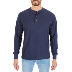 Extended Tail Mini-Thermal Knit Henley Pullover with Gusset