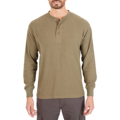 Extended Tail Mini-Thermal Knit Henley Pullover with Gusset