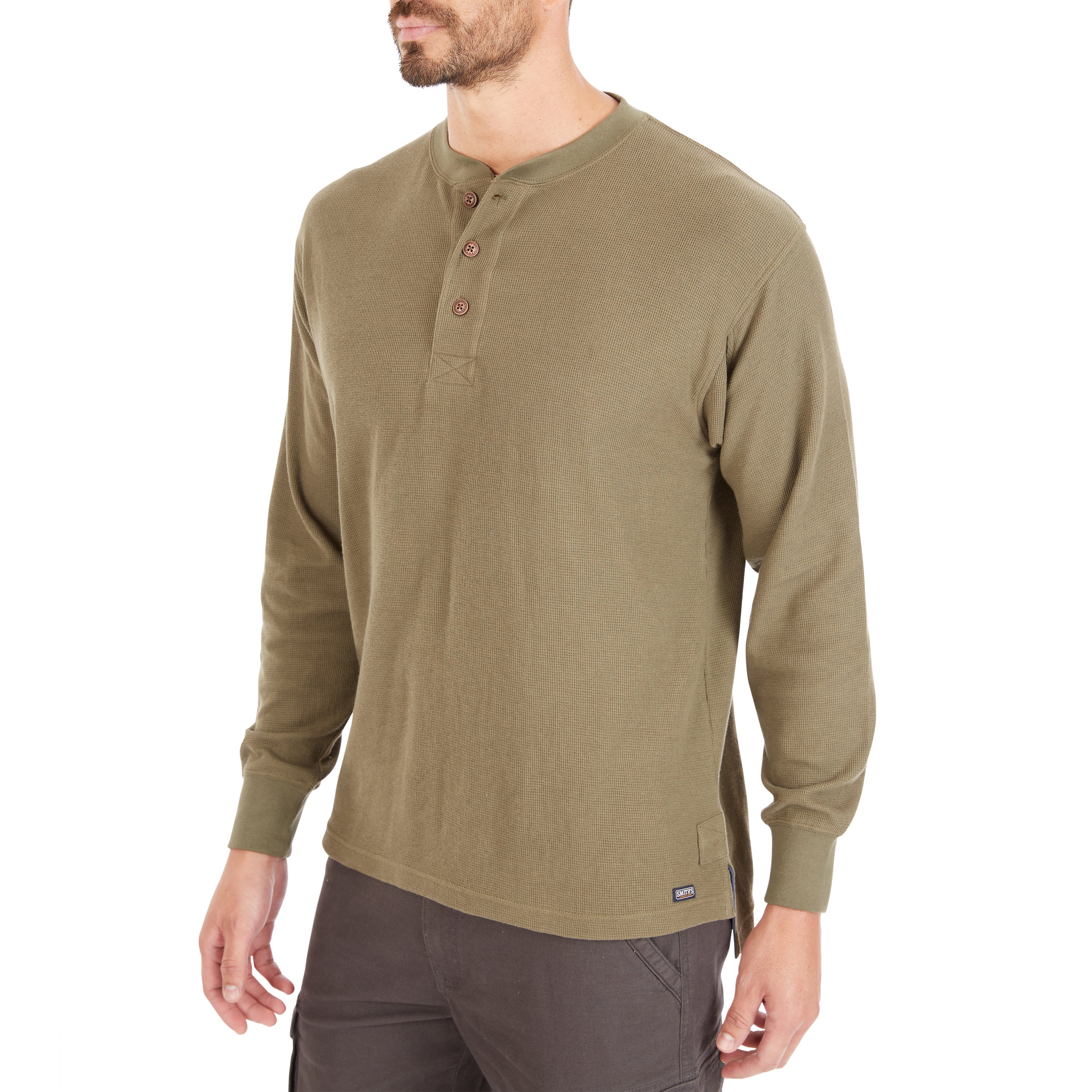  Smith's Workwear Extended Tail Mini-Thermal Knit Henley Pullover with Gusset - Rust - Bonton