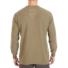 Extended Tail Mini-Thermal Knit Henley Pullover with Gusset