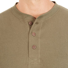 Extended Tail Mini-Thermal Knit Henley Pullover with Gusset