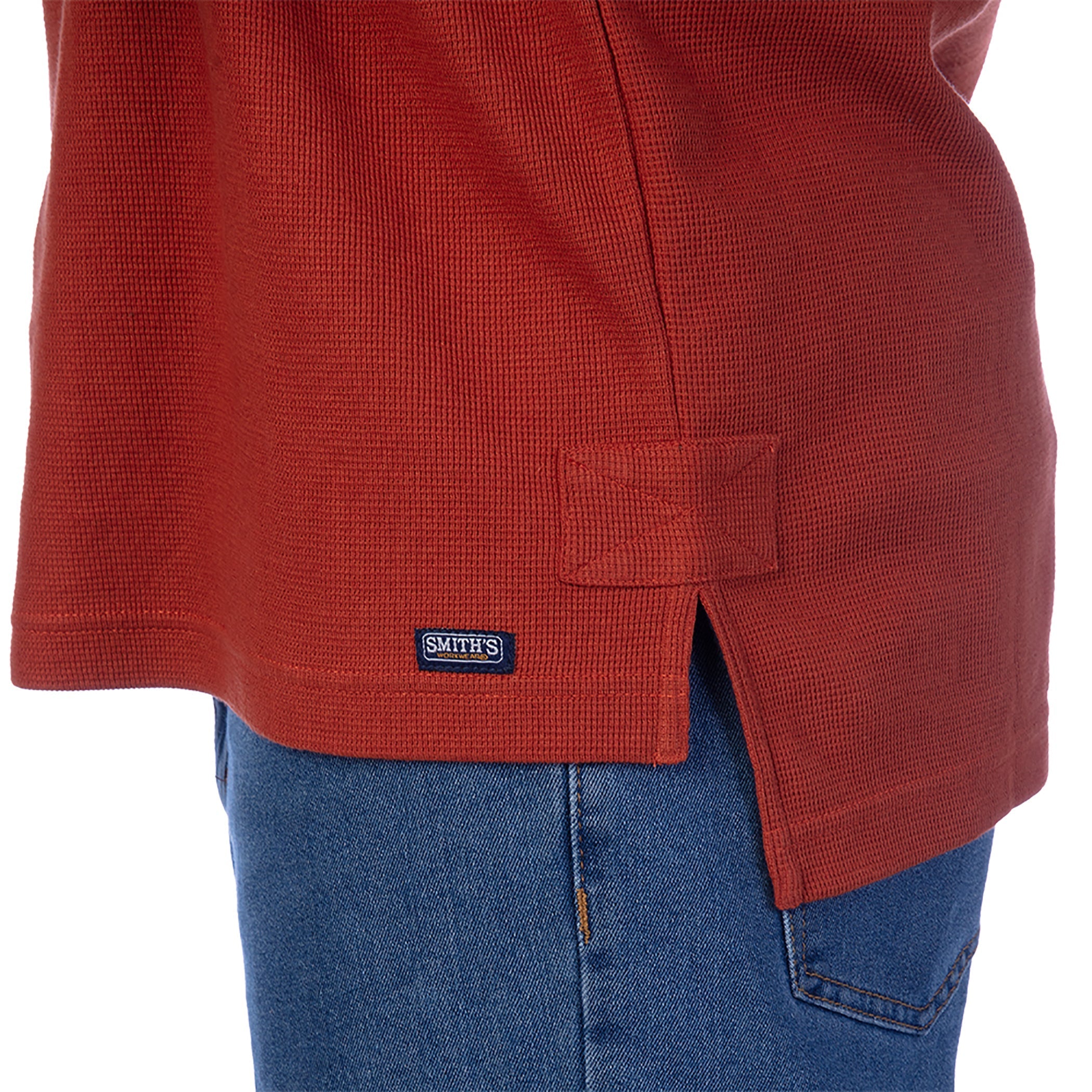  Smith's Workwear Extended Tail Mini-Thermal Knit Henley Pullover with Gusset - Rust - Bonton