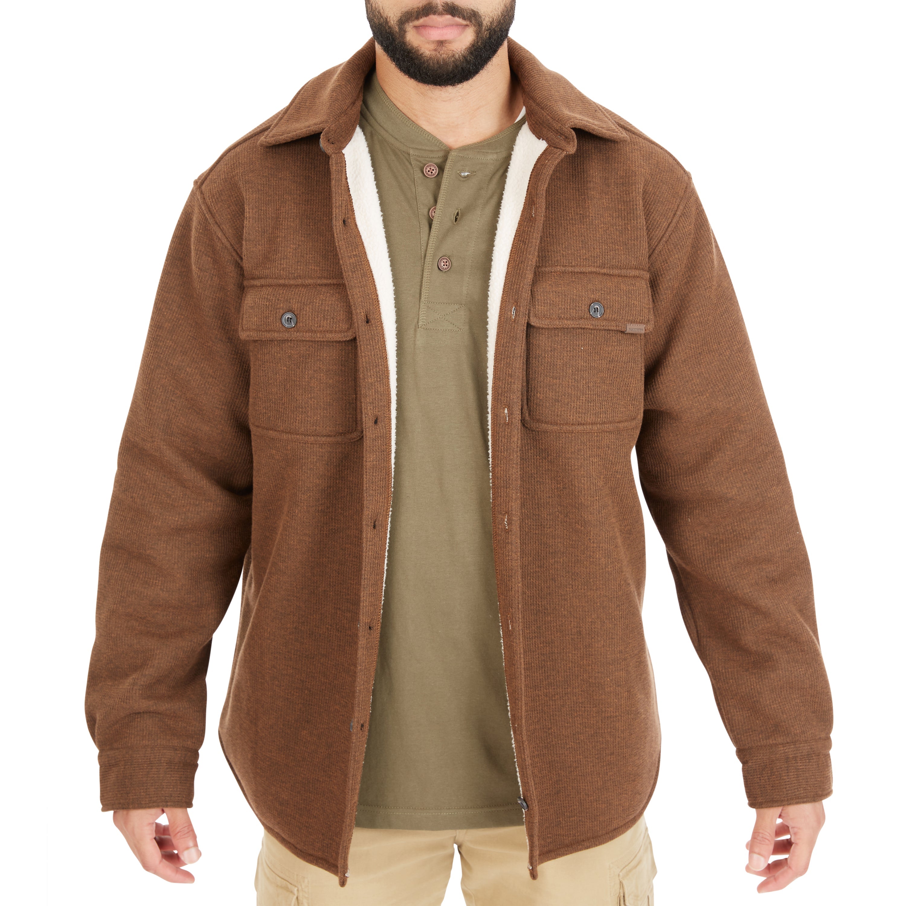  Smith's Workwear Sherpa-Lined Heather Thermal Shirt Jacket - Heather Burgundy - Bonton