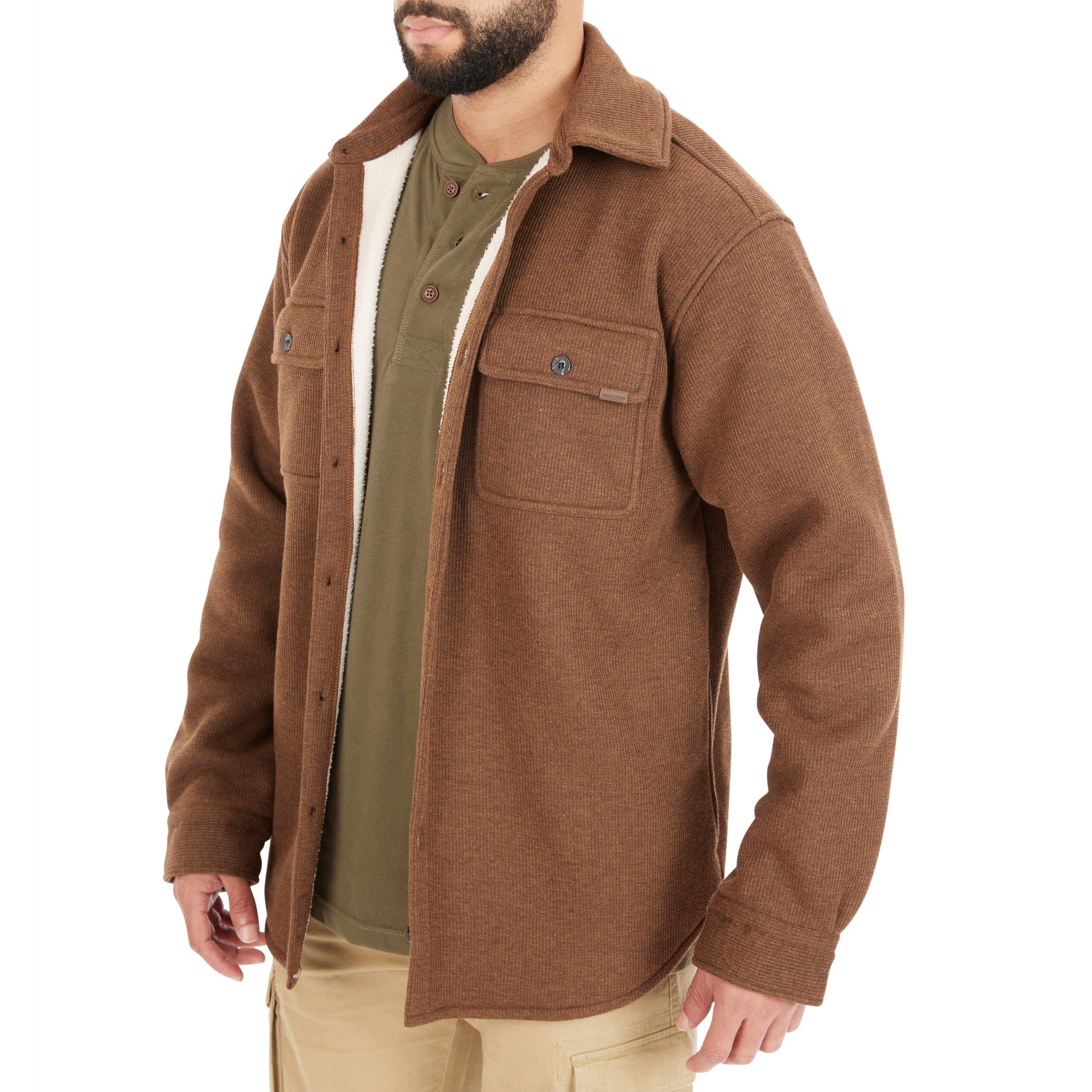  Smith's Workwear Sherpa-Lined Heather Thermal Shirt Jacket - Heather Burgundy - Bonton