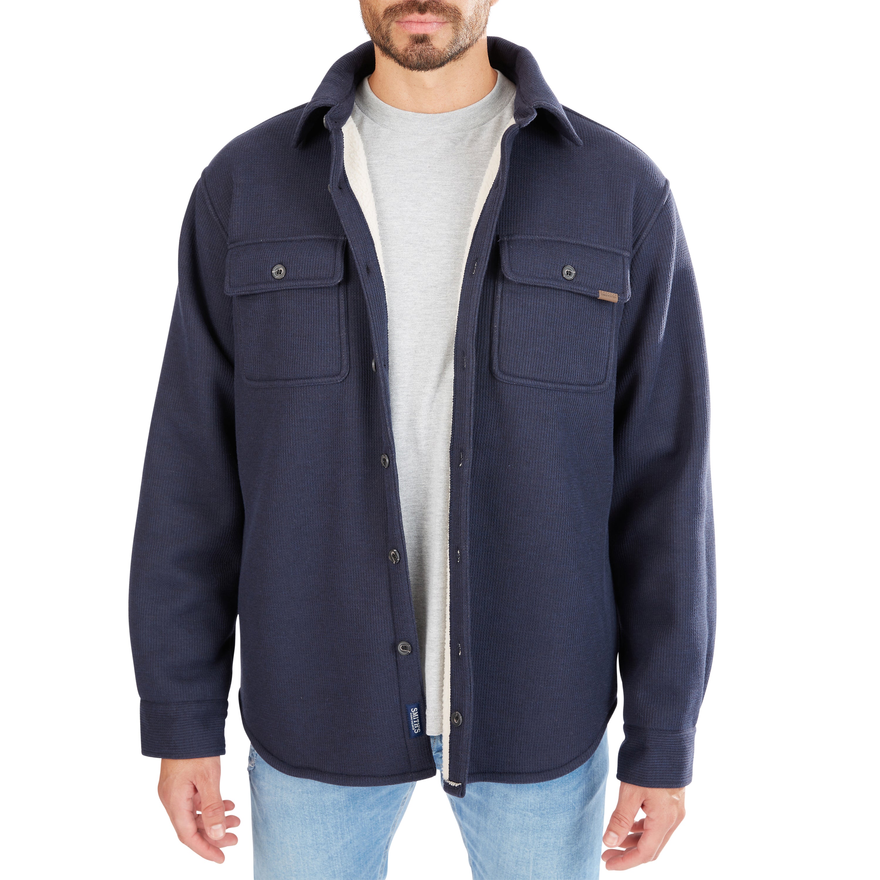  Smith's Workwear Sherpa-Lined Heather Thermal Shirt Jacket - Heather Charcoal - Bonton