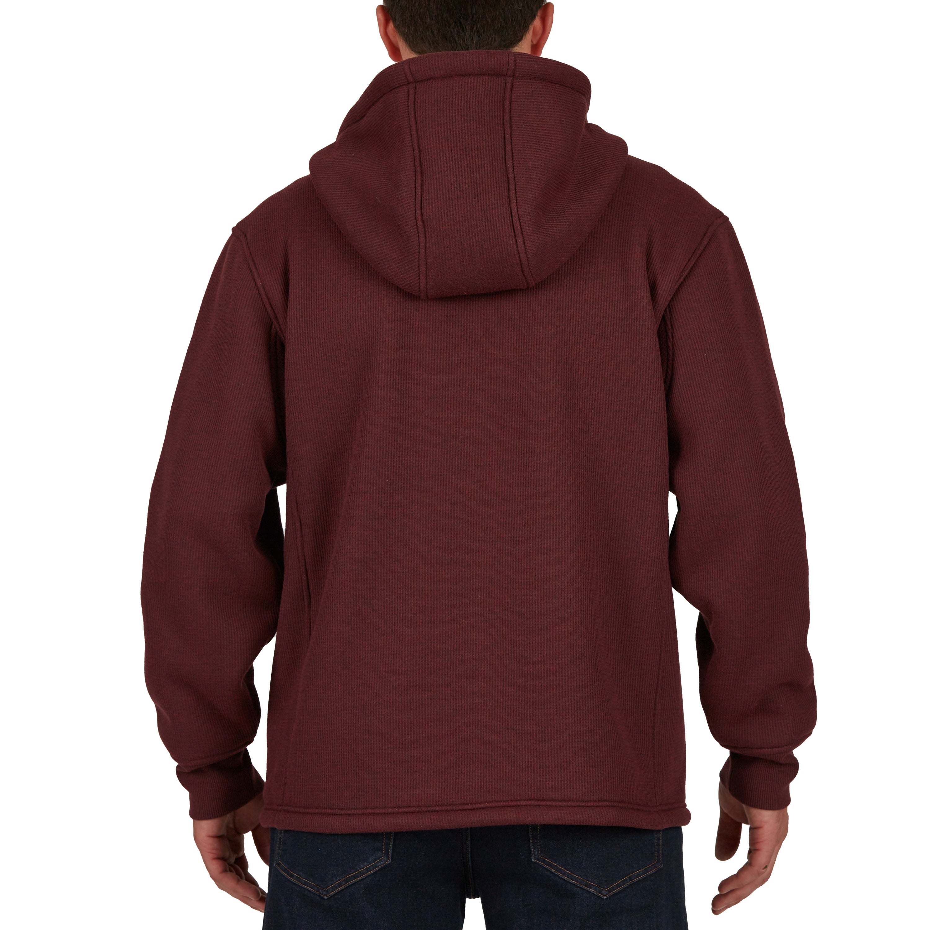  Smith's Workwear Sherpa-Lined Heather Thermal Hooded Full Zip Shirt Jacket - Heather Burgundy - Bonton