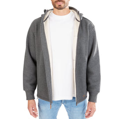 Sherpa-Lined Heather Thermal Hooded Full Zip Shirt Jacket