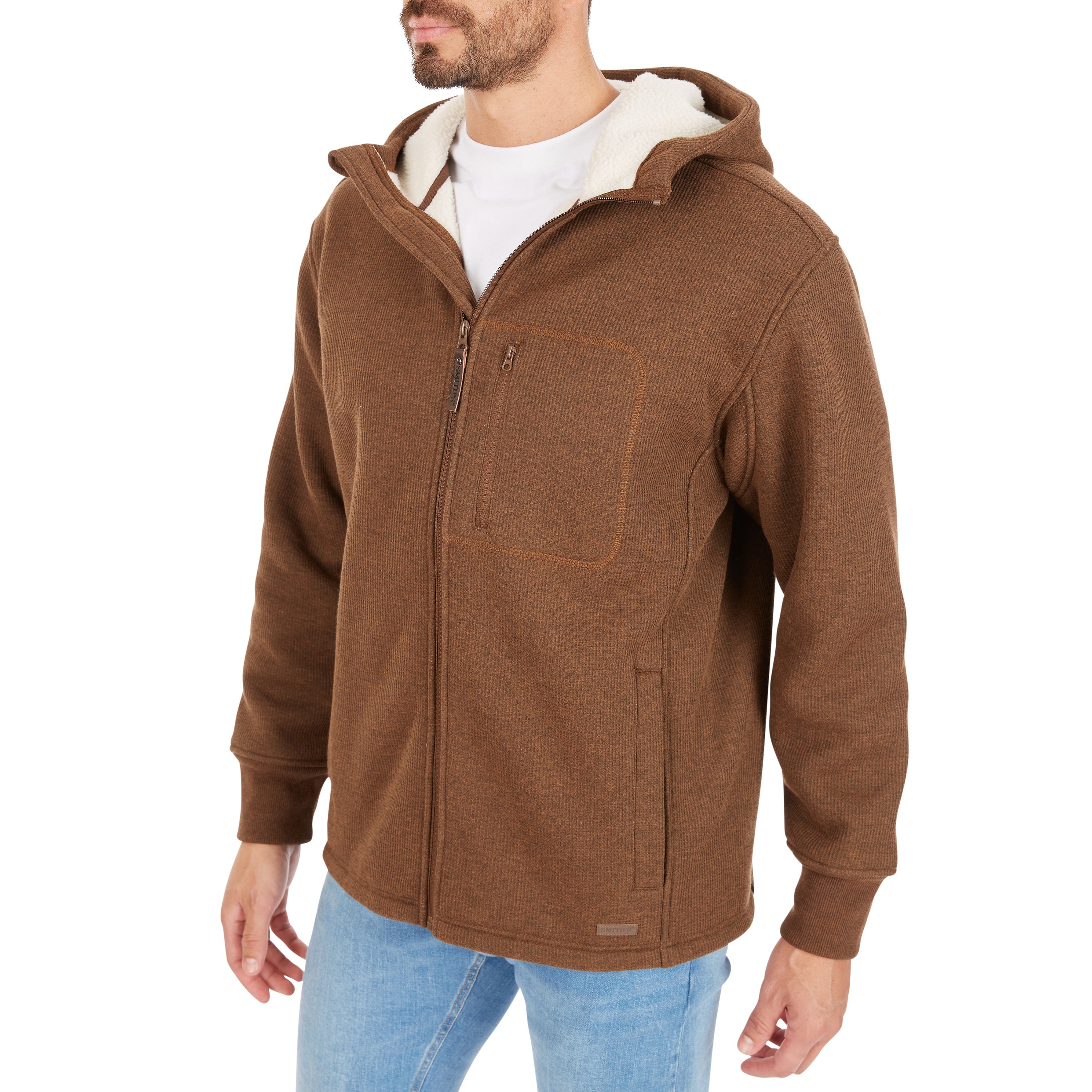  Smith's Workwear Sherpa-Lined Heather Thermal Hooded Full Zip Shirt Jacket - Heather Burgundy - Bonton