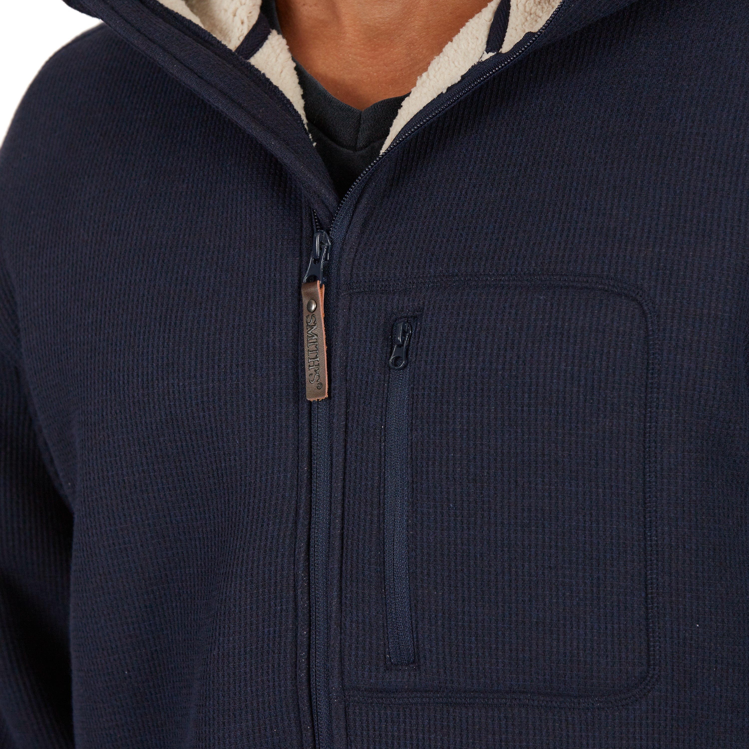  Smith's Workwear Sherpa-Lined Heather Thermal Hooded Full Zip Shirt Jacket - Heather Navy - Bonton