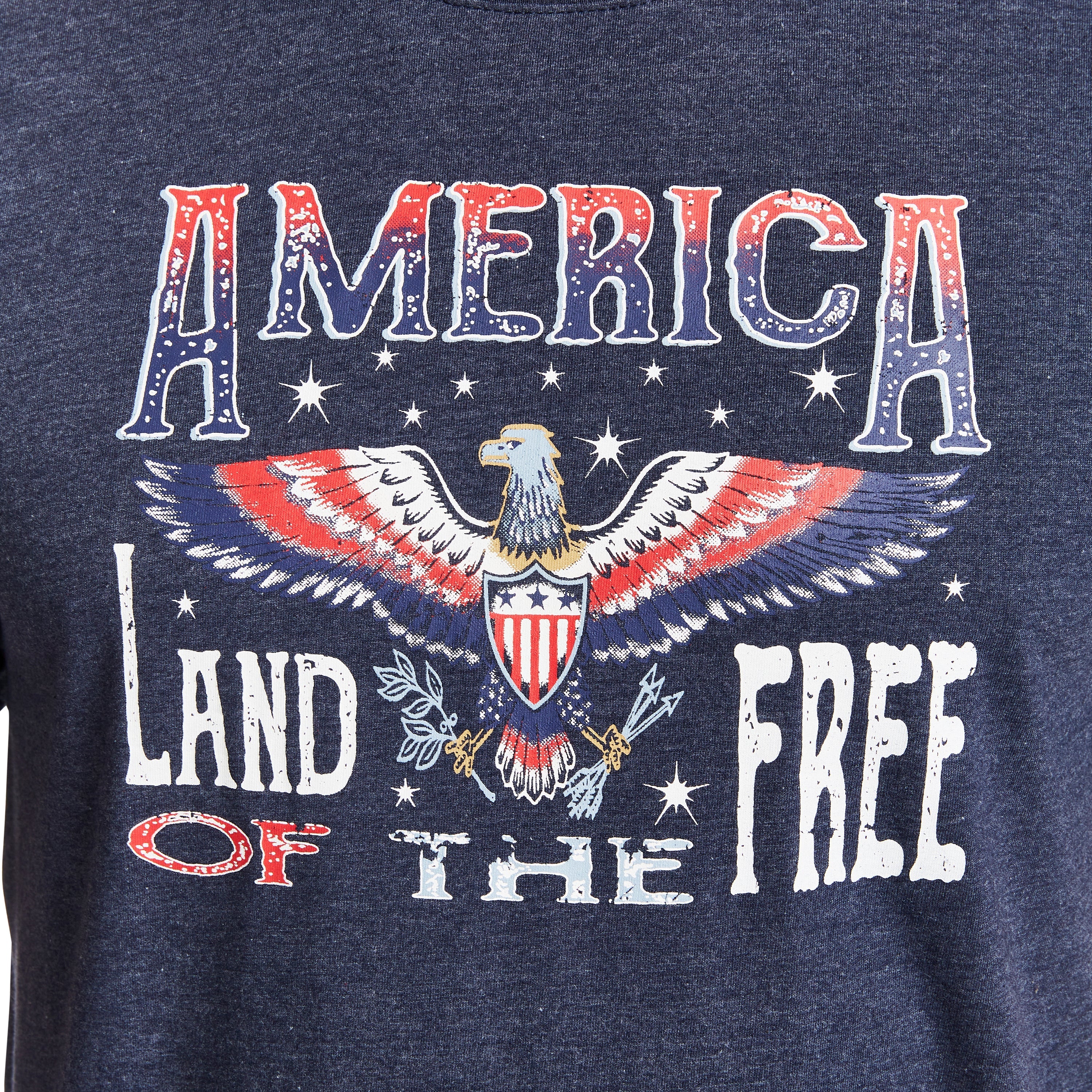  Smith's Workwear Short Sleeve Crew Neck Patriotic Tee-Shirt - Land of the Free - Navy Heather-421 - Bonton