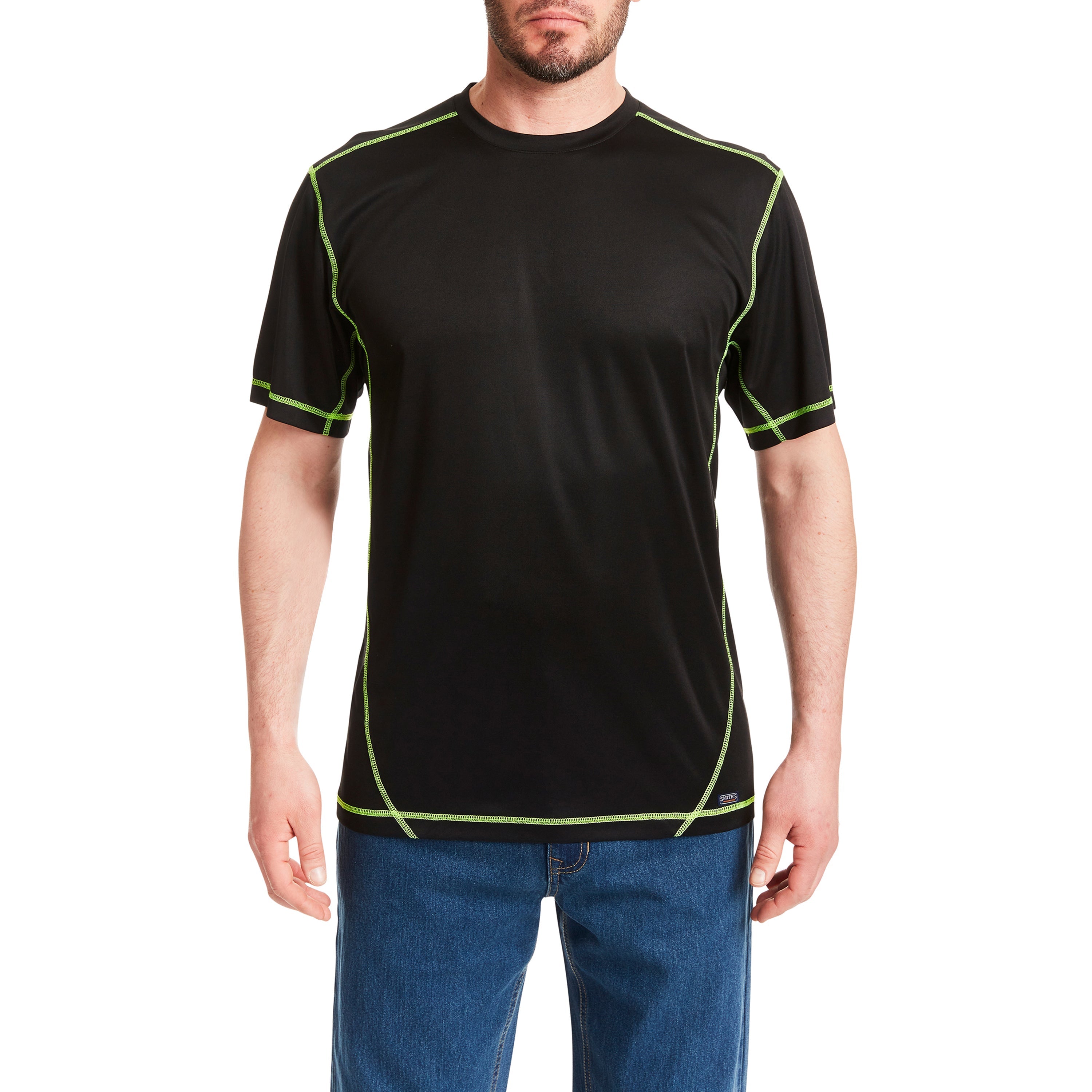  Smith's Workwear Contrast Stitch Performance Tee - Black/Laser Yellow - Bonton