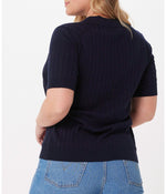 Cotton Cashmere Ribbed Polo Navy 
