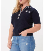 Cotton Cashmere Ribbed Polo Navy 