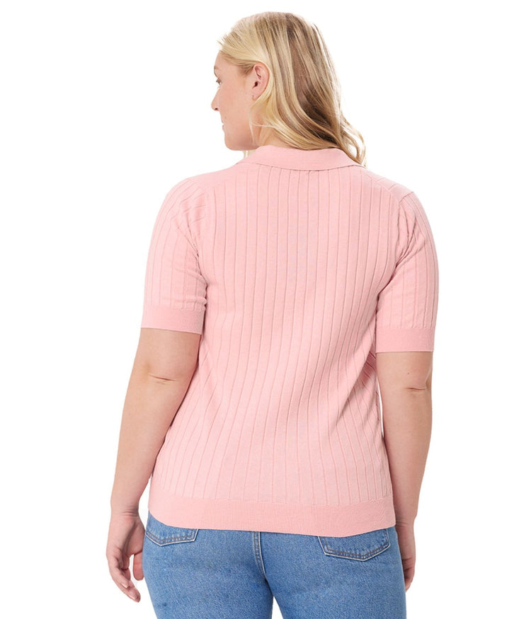 Cotton Cashmere Ribbed Polo Rose Pink