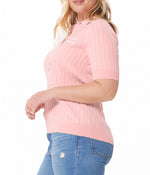 Cotton Cashmere Ribbed Polo Rose Pink