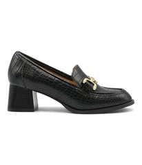 Sabre Detailed Block Heel Loafer Black-Cp