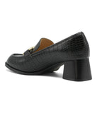 Sabre Detailed Block Heel Loafer Black-Cp
