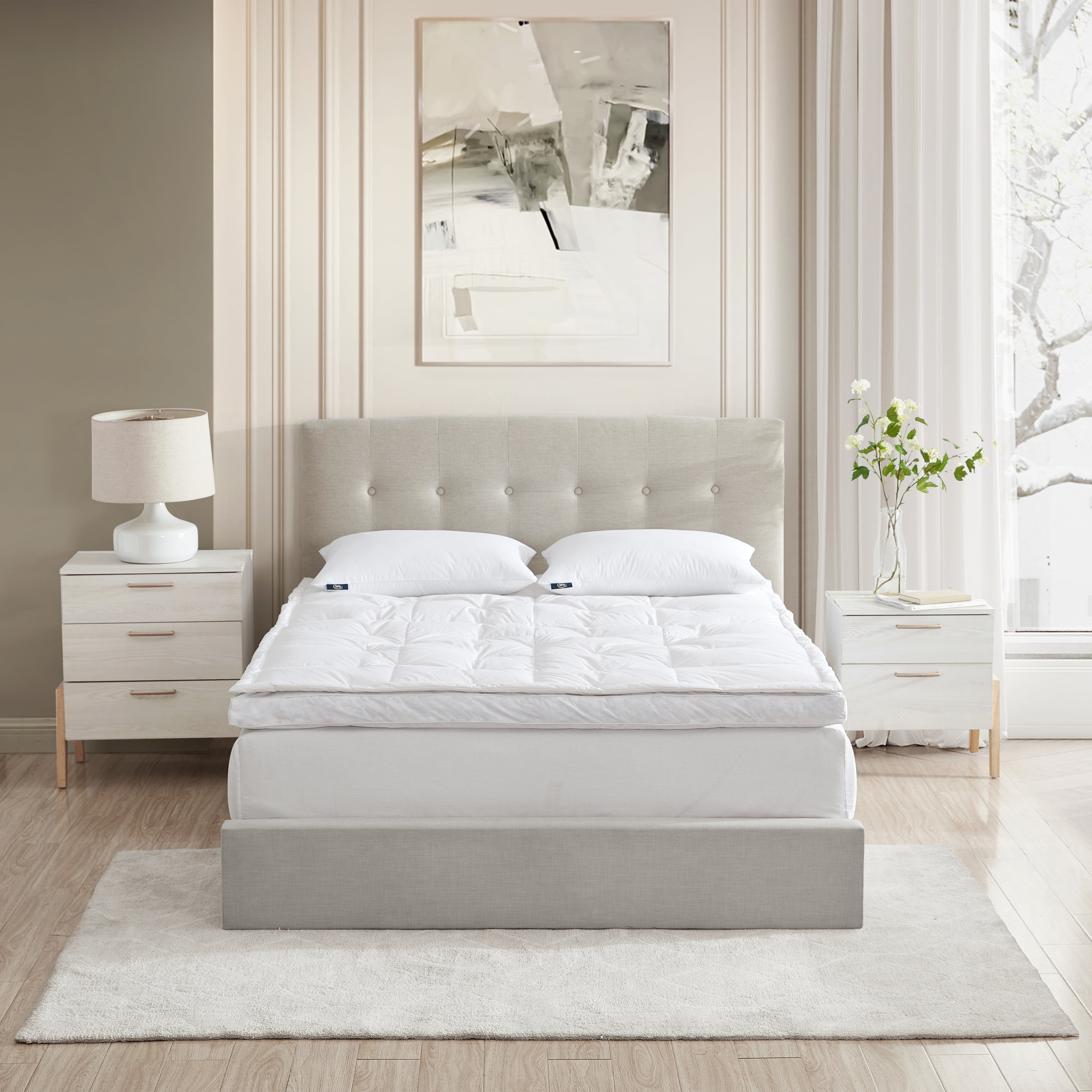  Serta Serta HeiQ Cooling 3-Inch Thick White Downtop Featherbed - White - Bonton