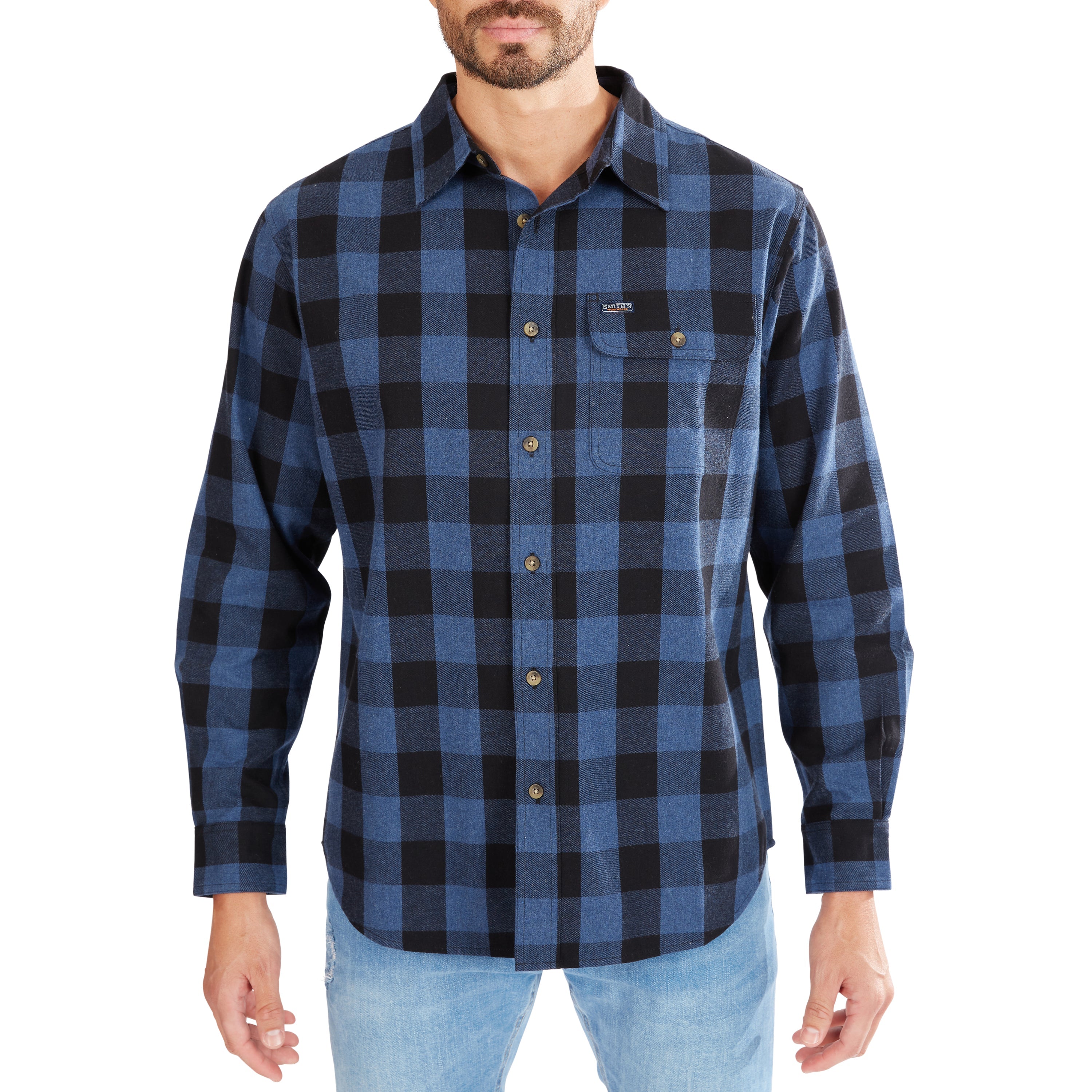  Smith's Workwear Pocket Flannel Button-Up Shirt - White/Black-503 - Bonton