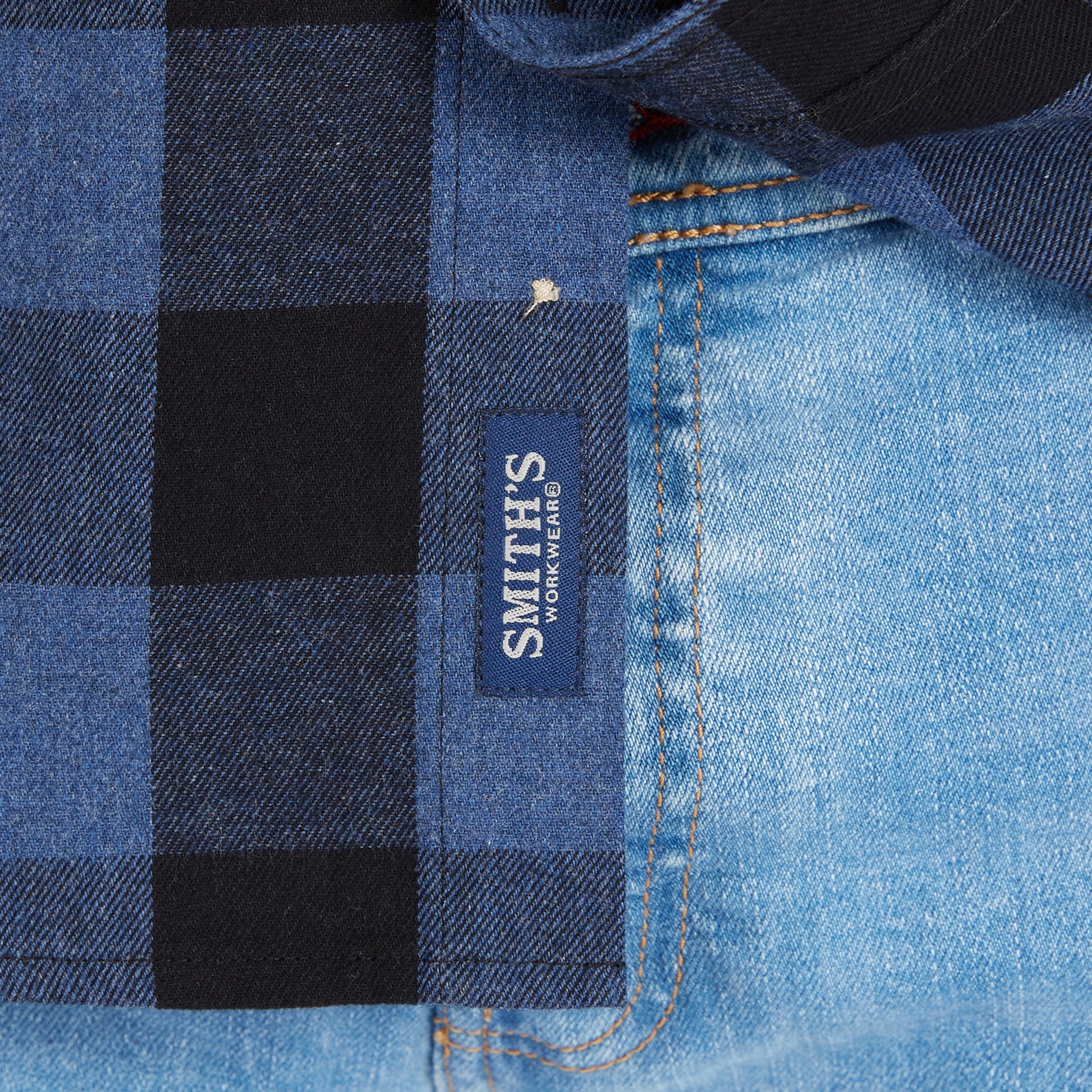  Smith's Workwear Pocket Flannel Button-Up Shirt - Blue/Black-503 - Bonton