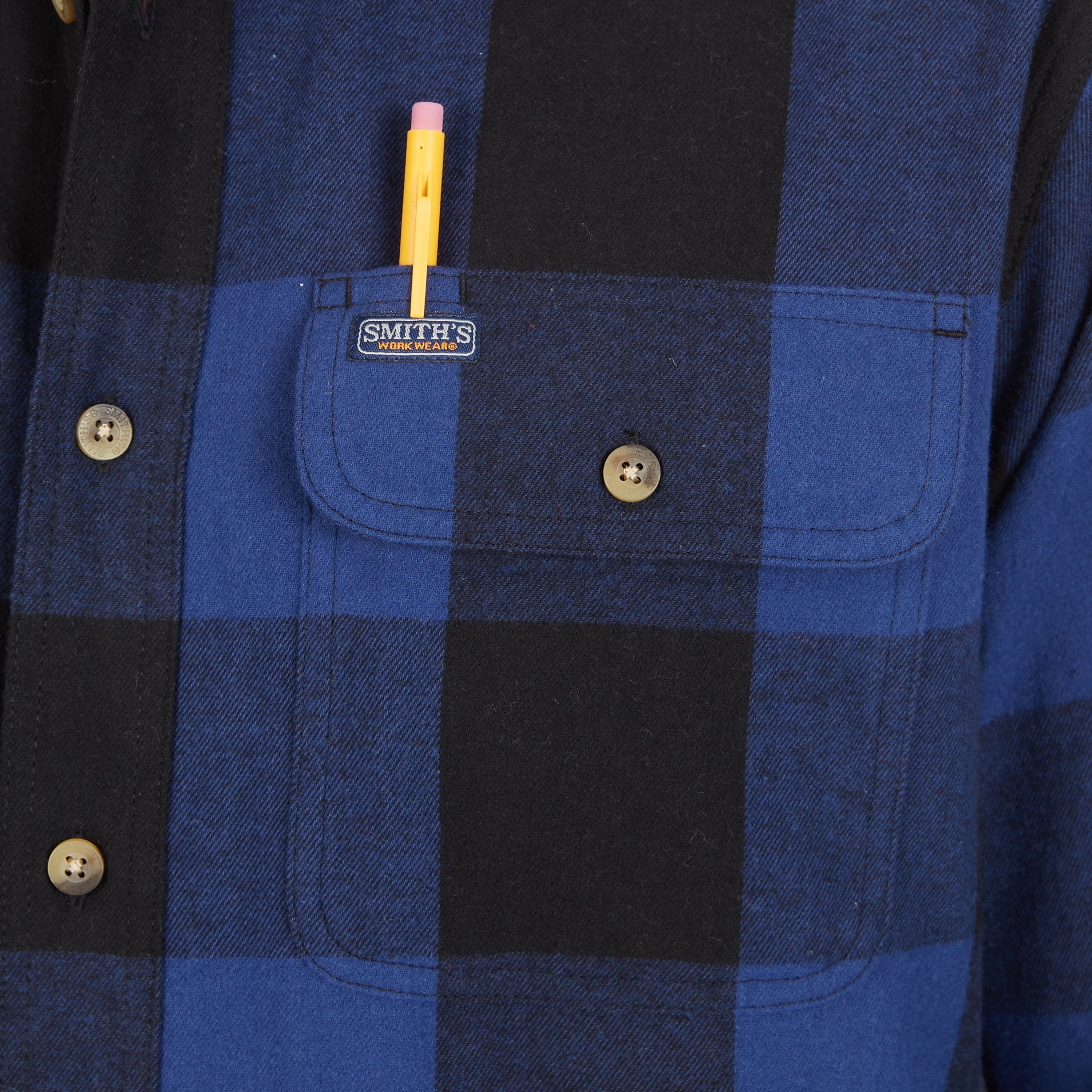  Smith's Workwear Pocket Flannel Button-Up Shirt - Blue/Black-503 - Bonton