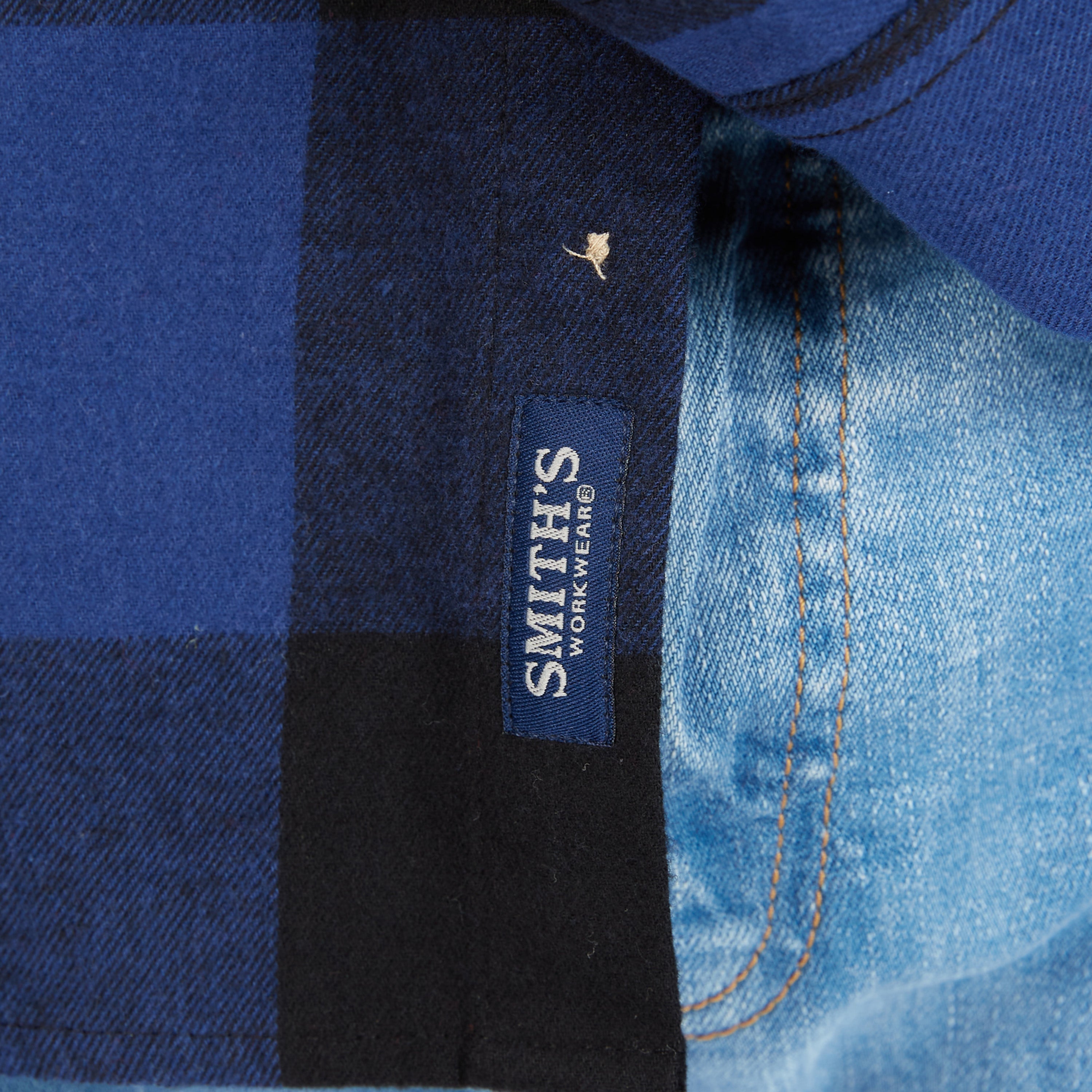  Smith's Workwear Pocket Flannel Button-Up Shirt - Blue/Black-503 - Bonton