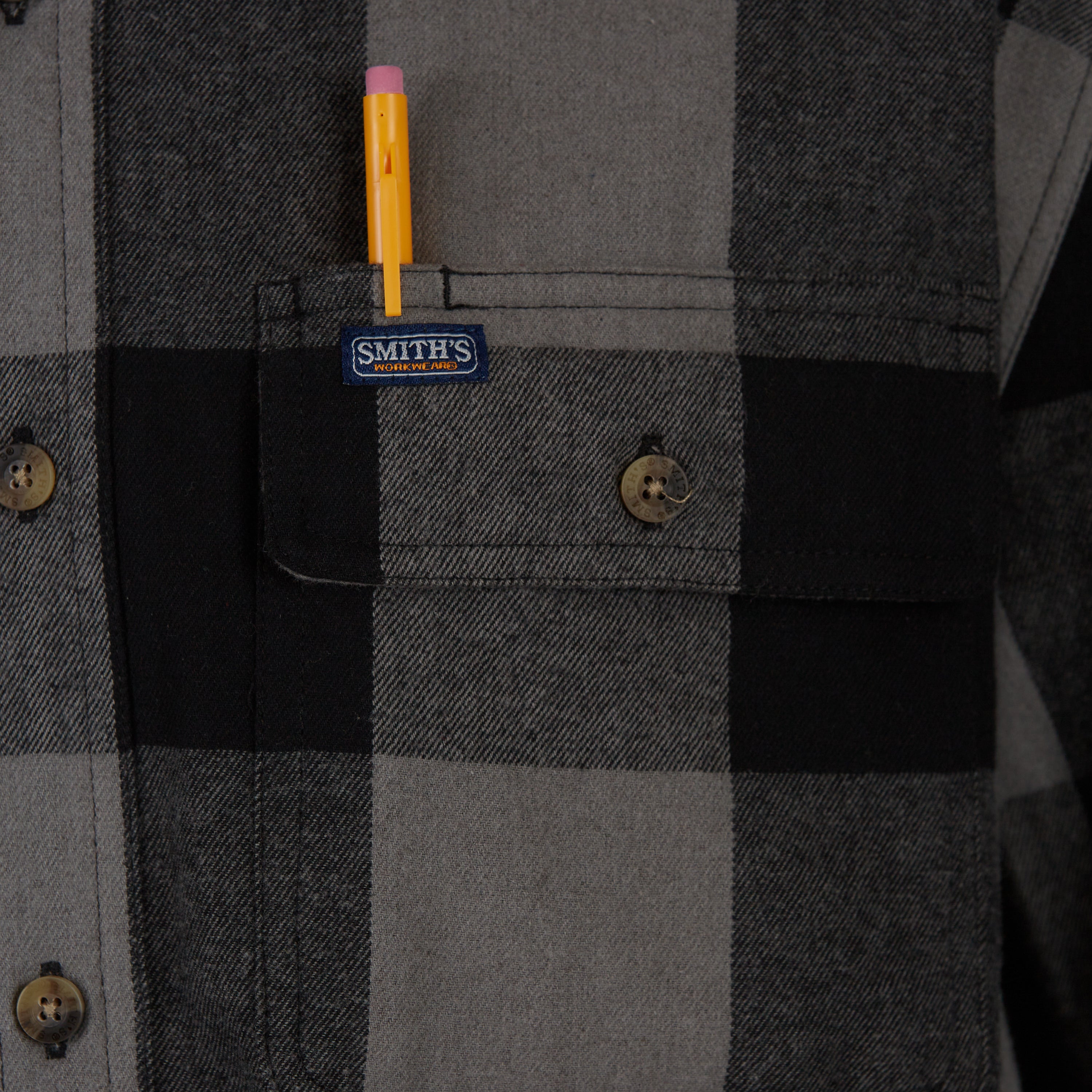  Smith's Workwear Pocket Flannel Button-Up Shirt - Grey/Black-503 - Bonton