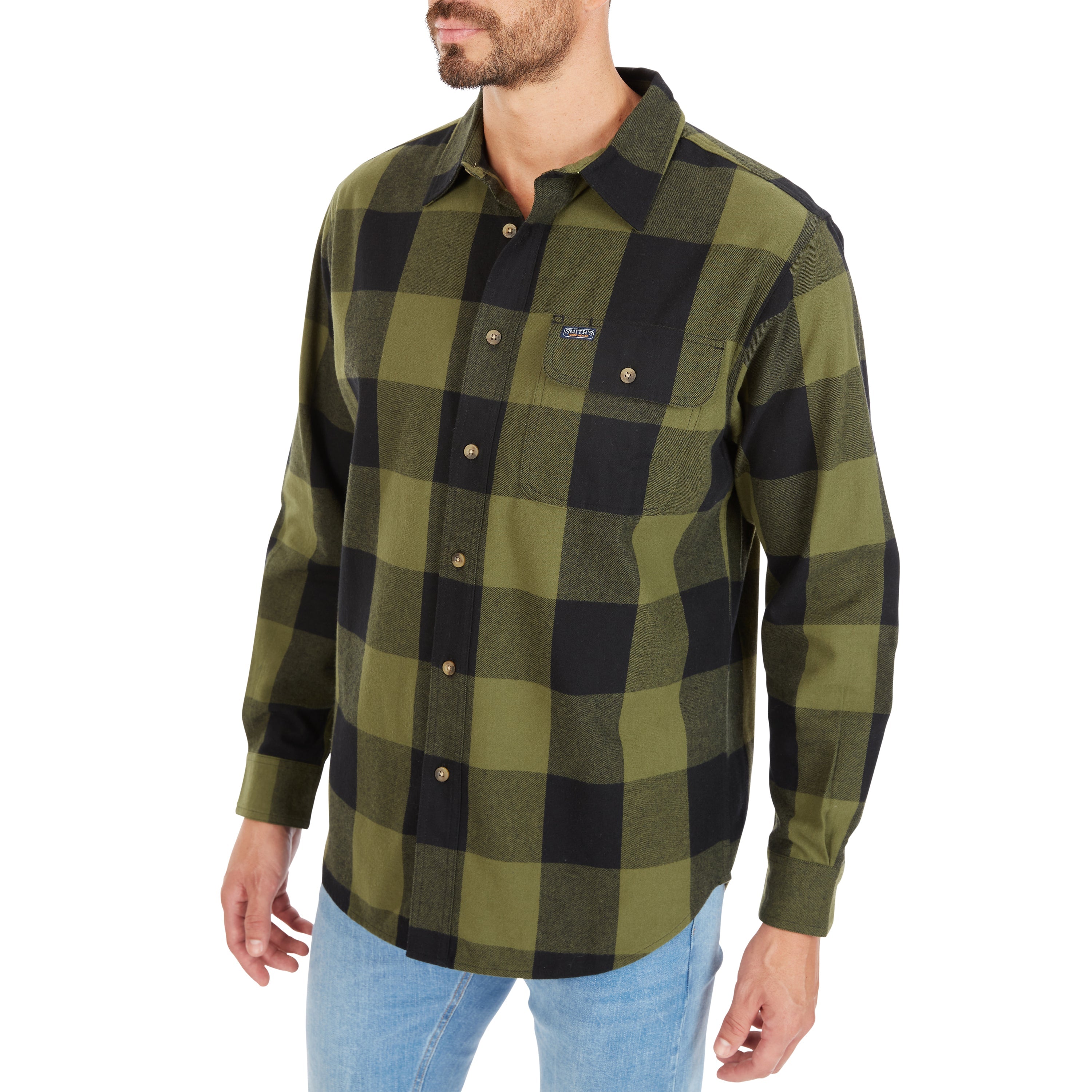  Smith's Workwear Pocket Flannel Button-Up Shirt - White/Black-203 - Bonton