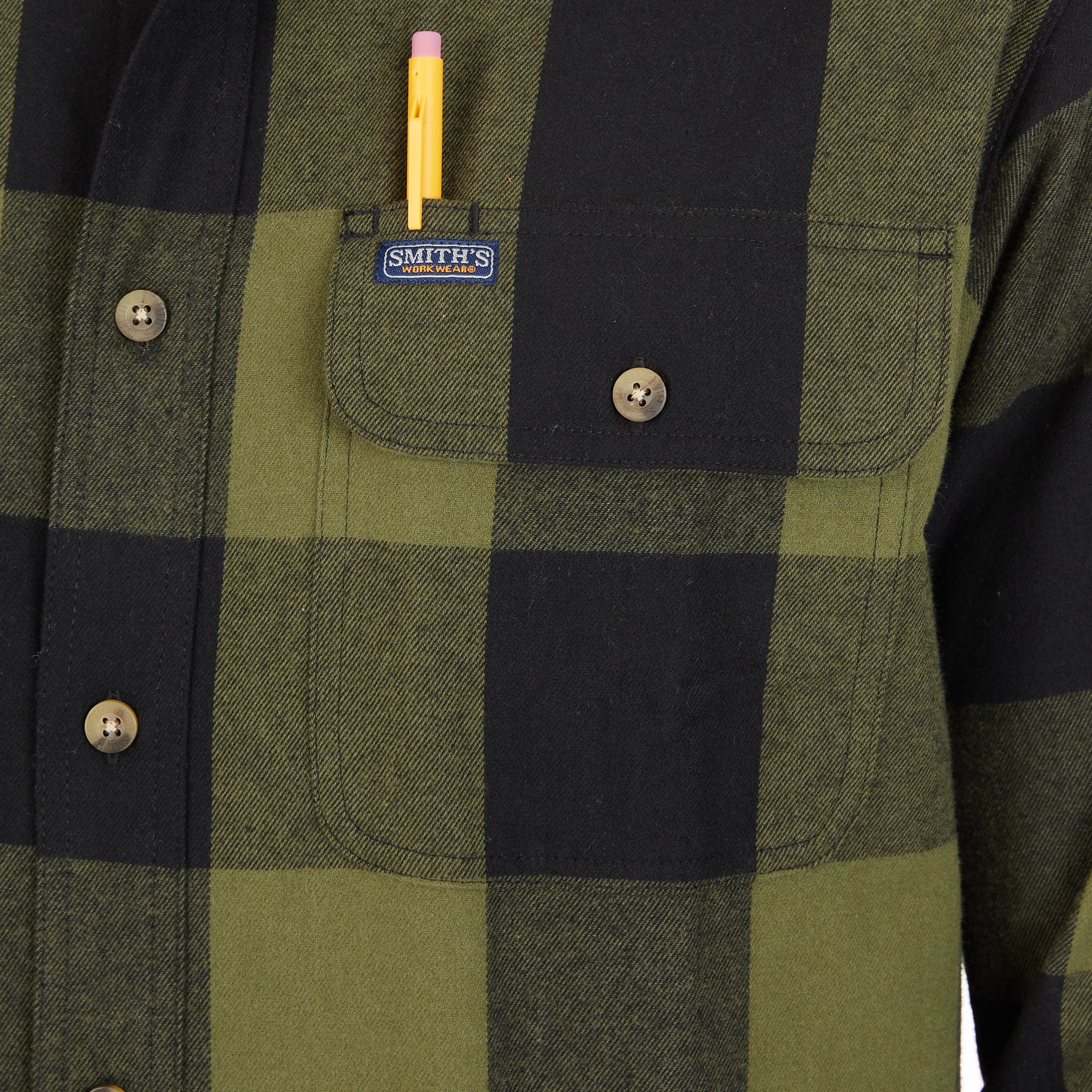  Smith's Workwear Pocket Flannel Button-Up Shirt - Olive/Black-503 - Bonton