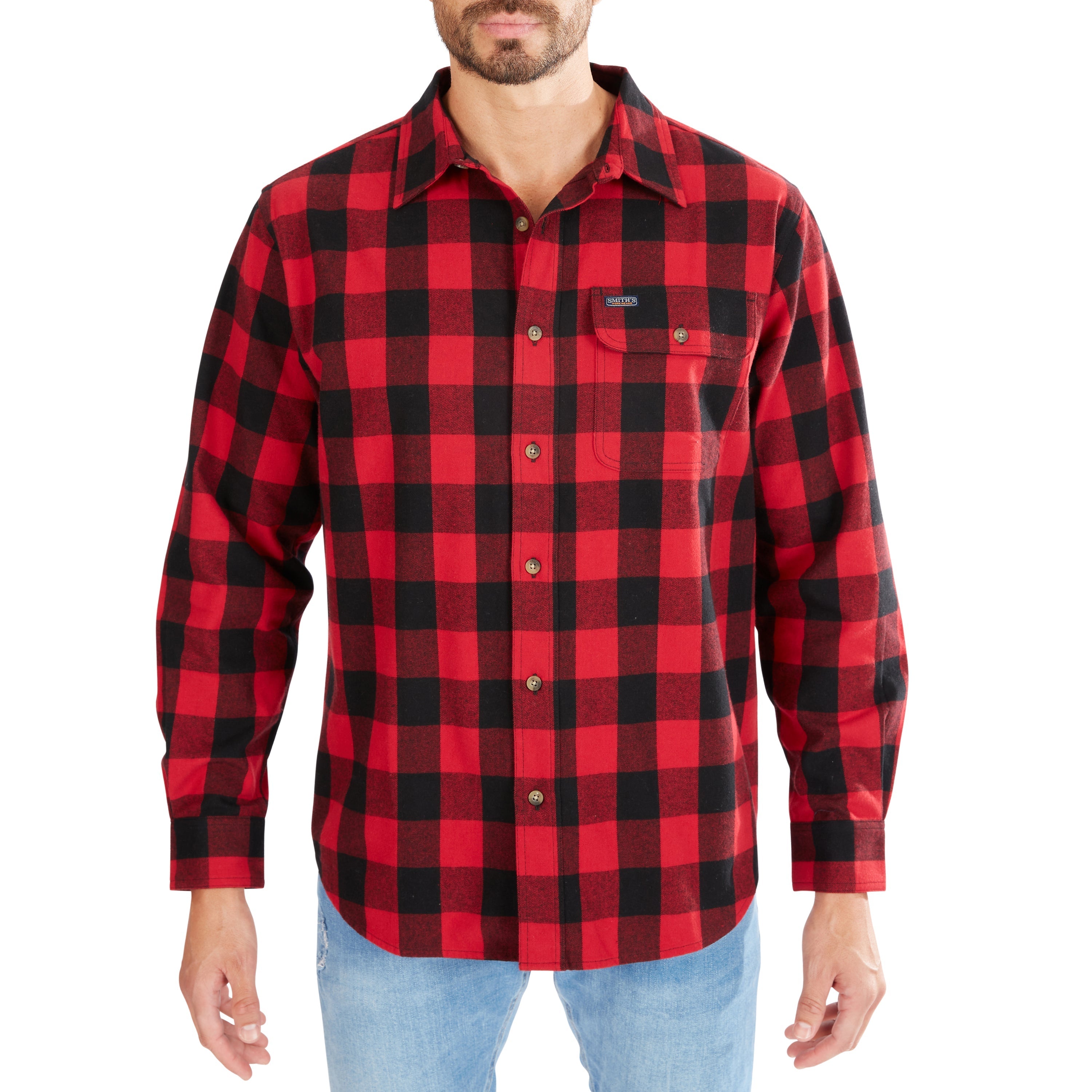  Smith's Workwear Pocket Flannel Button-Up Shirt - White/Black-503 - Bonton