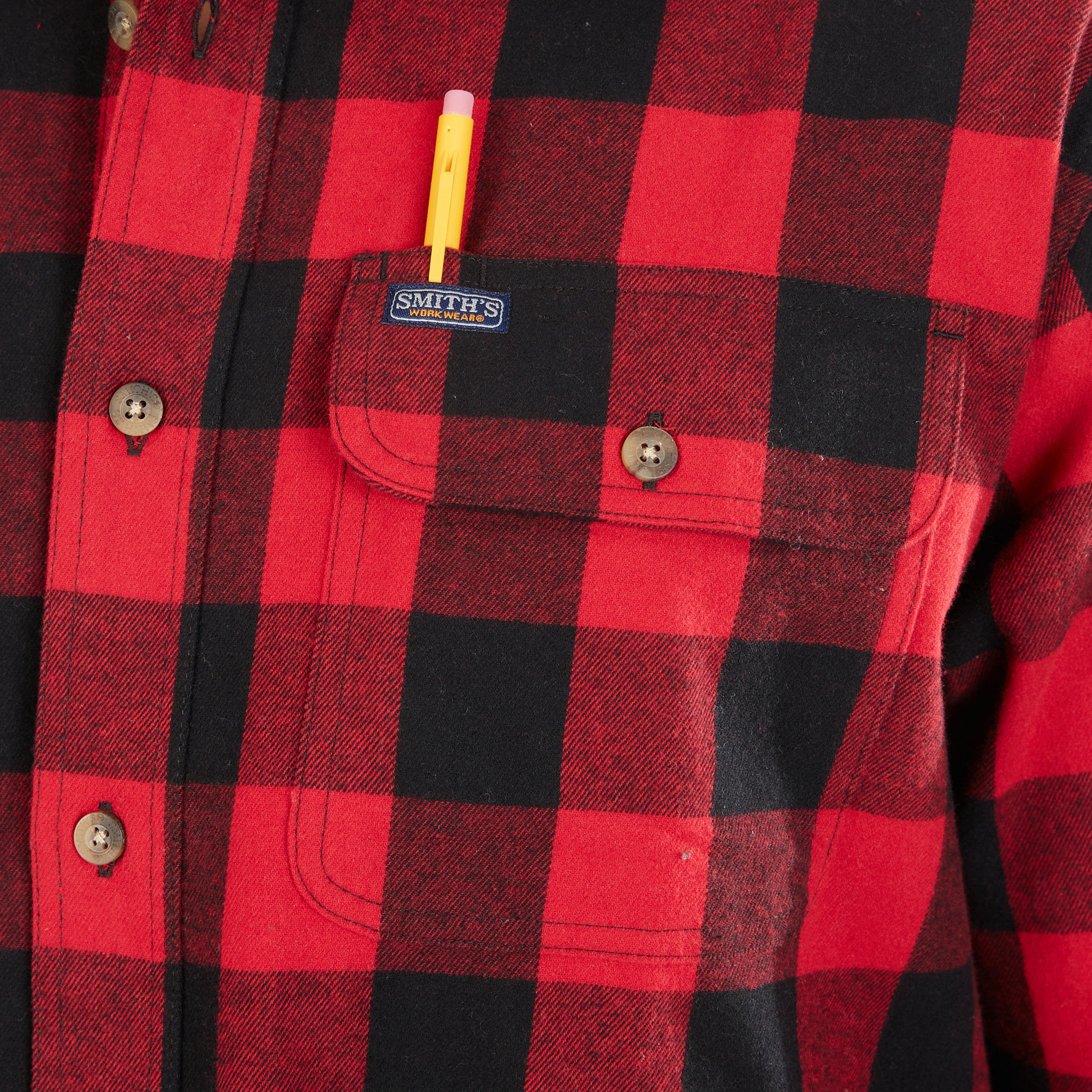  Smith's Workwear Pocket Flannel Button-Up Shirt - Red/Black-503 - Bonton