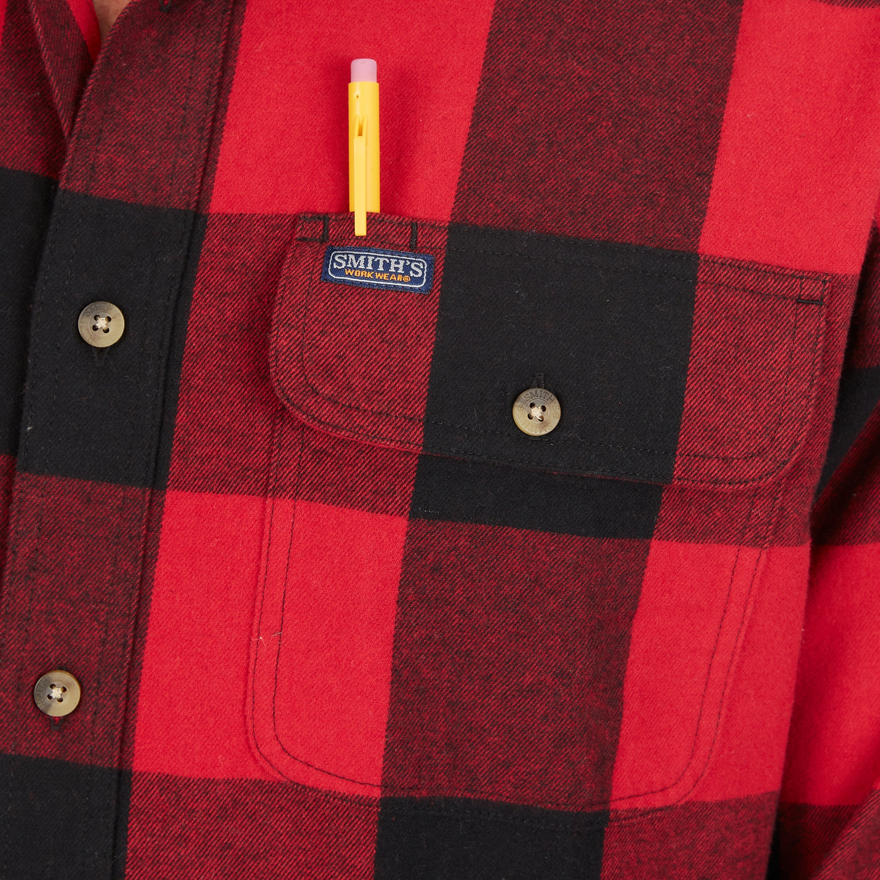  Smith's Workwear Pocket Flannel Button-Up Shirt - Red/Black-503 - Bonton