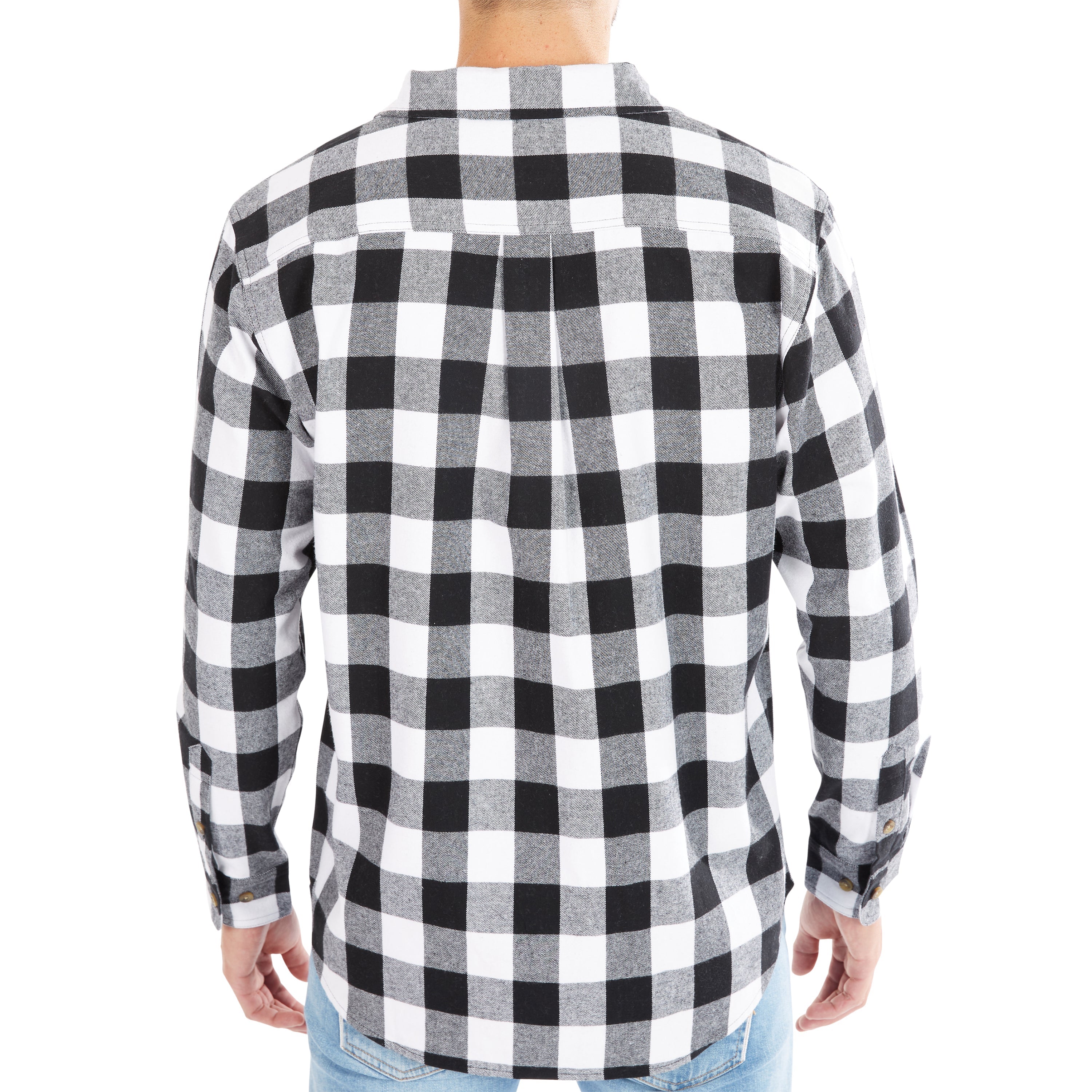  Smith's Workwear Pocket Flannel Button-Up Shirt - White/Black-203 - Bonton