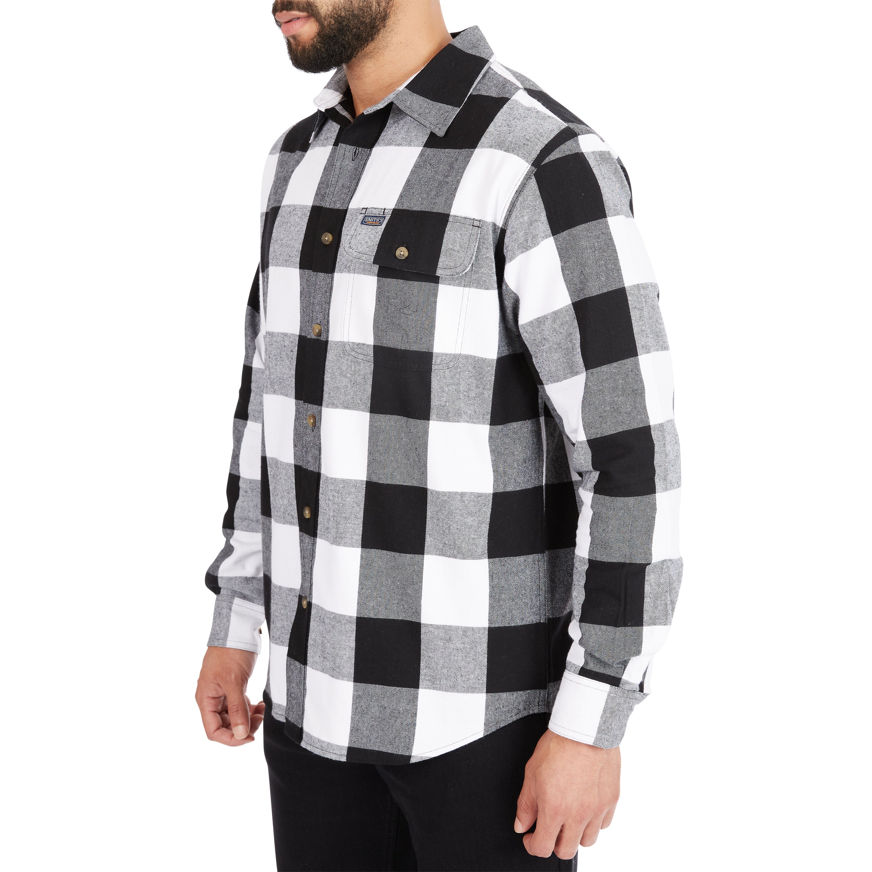  Smith's Workwear Pocket Flannel Button-Up Shirt - White/Black-503 - Bonton