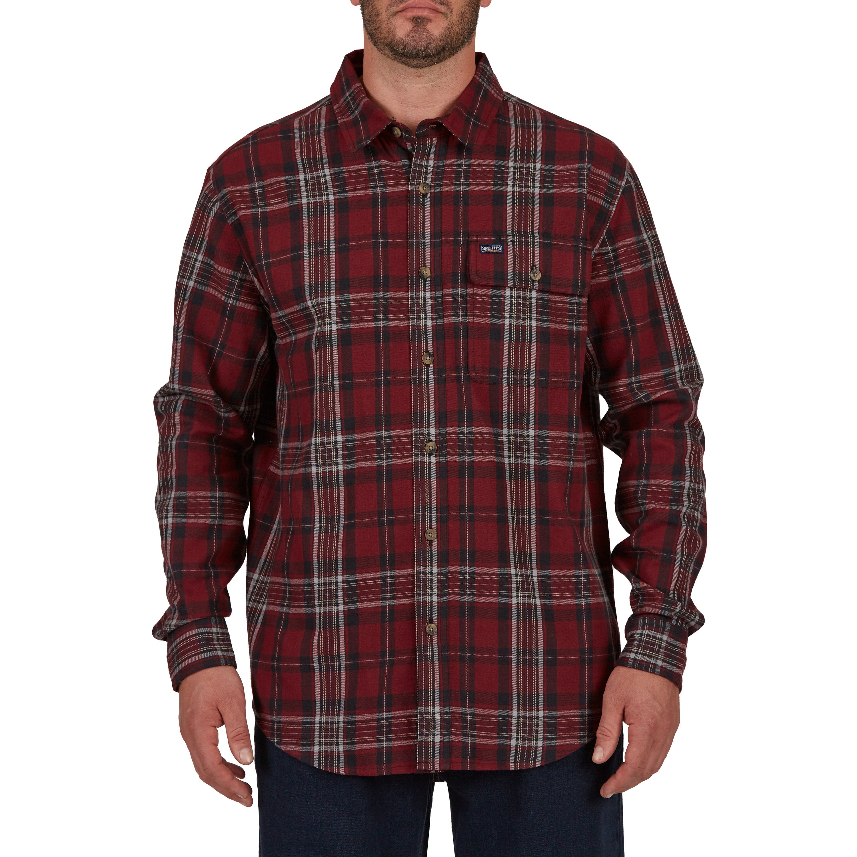  Smith's Workwear Plaid Pocket Flannel Button-Up Shirt - Charcoal-445 - Bonton