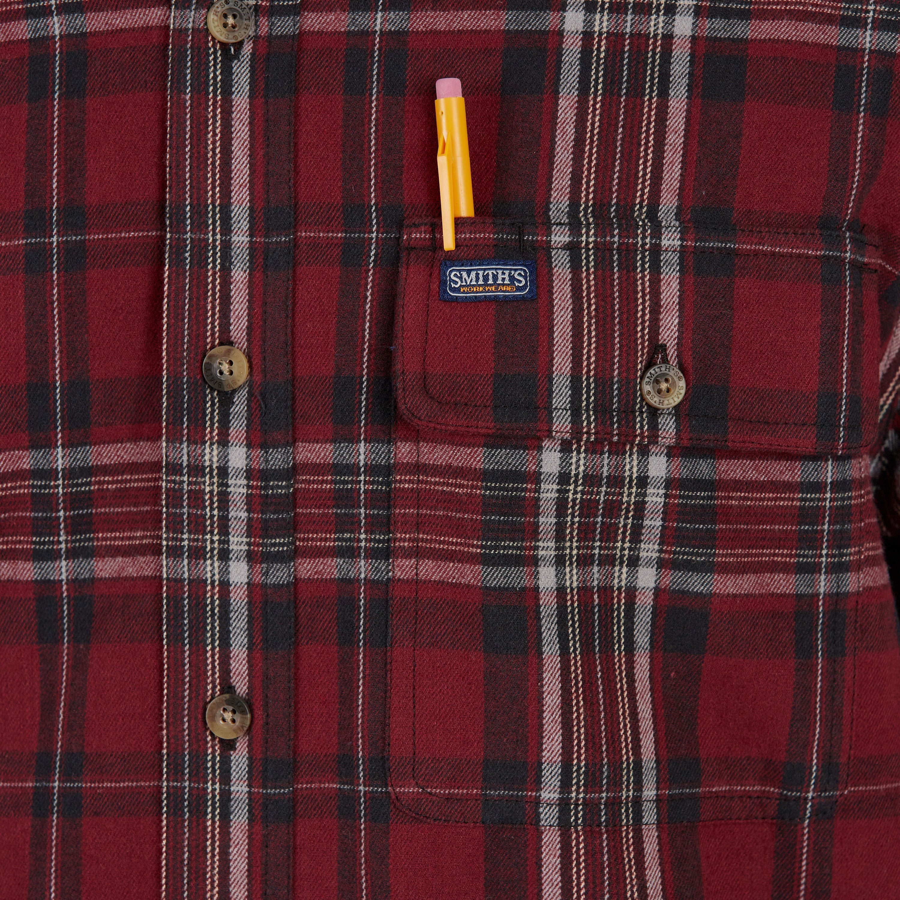  Smith's Workwear Plaid Pocket Flannel Button-Up Shirt - Russett-349 - Bonton