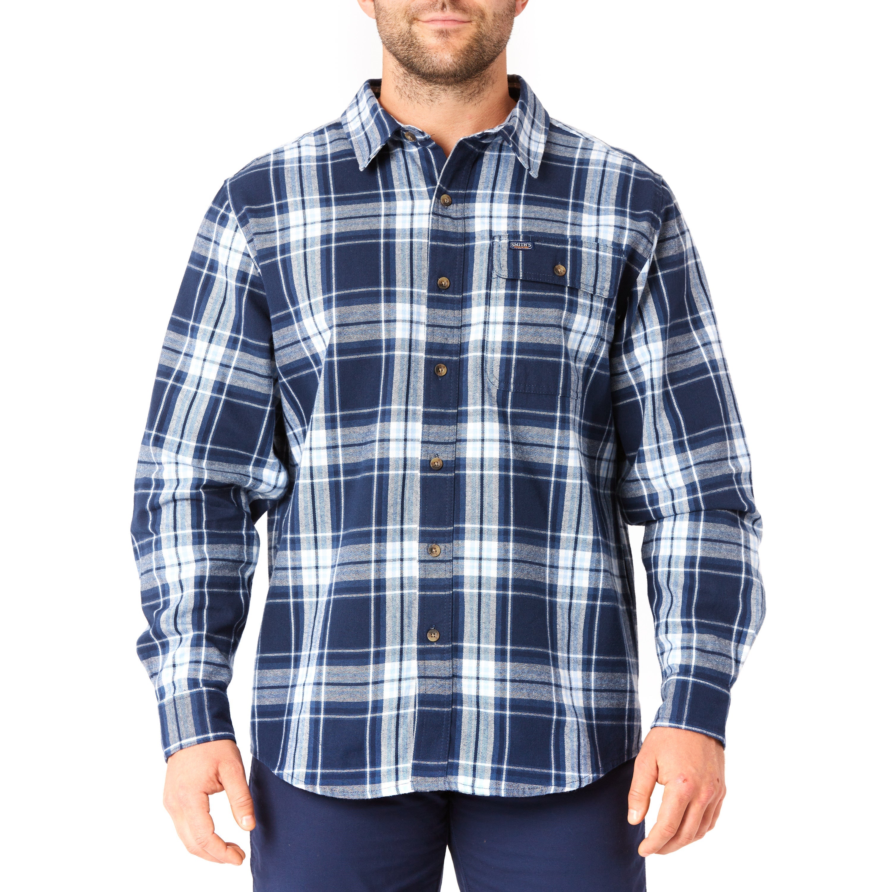  Smith's Workwear Plaid Pocket Flannel Button-Up Shirt - Teal-434 - Bonton