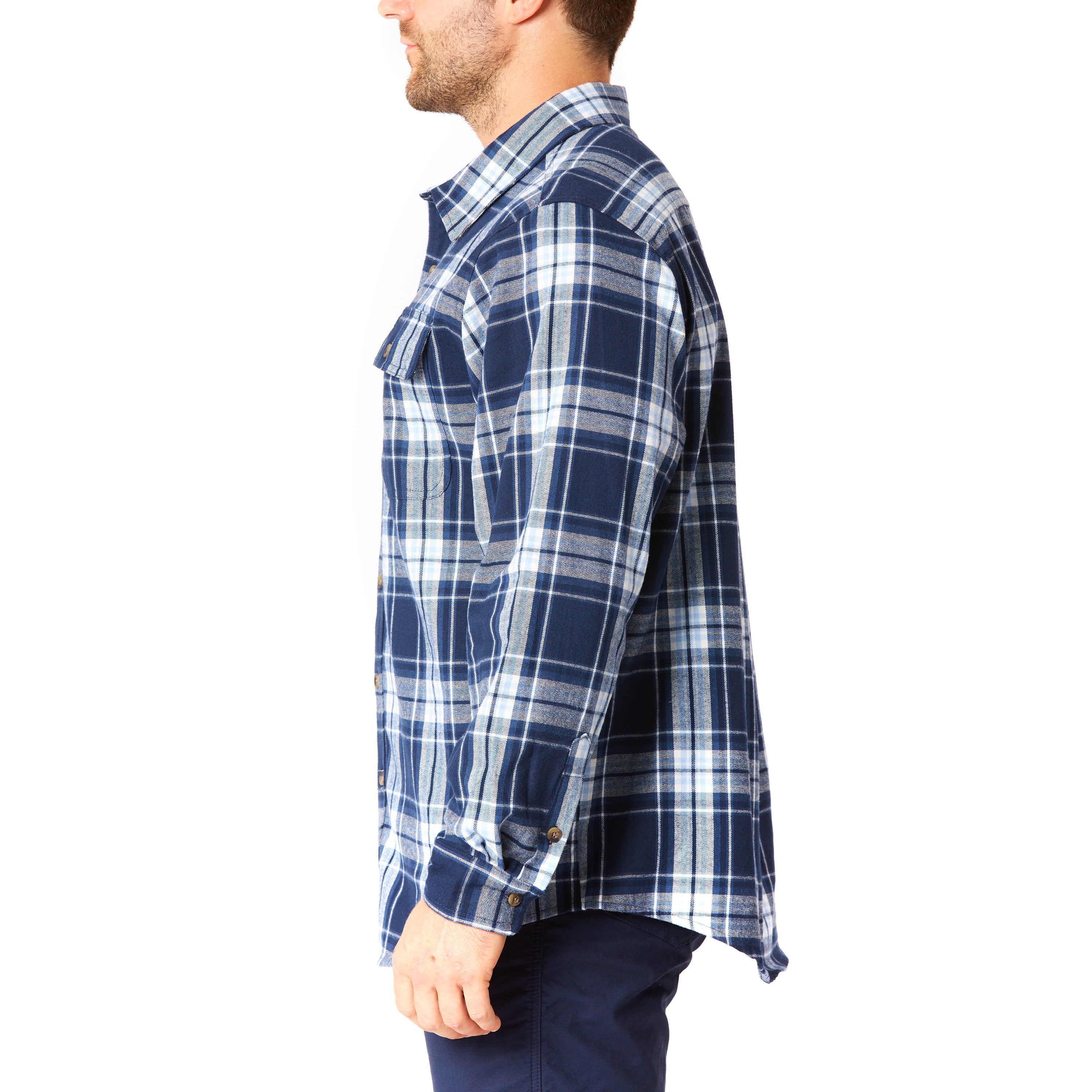  Smith's Workwear Plaid Pocket Flannel Button-Up Shirt - Charcoal-445 - Bonton