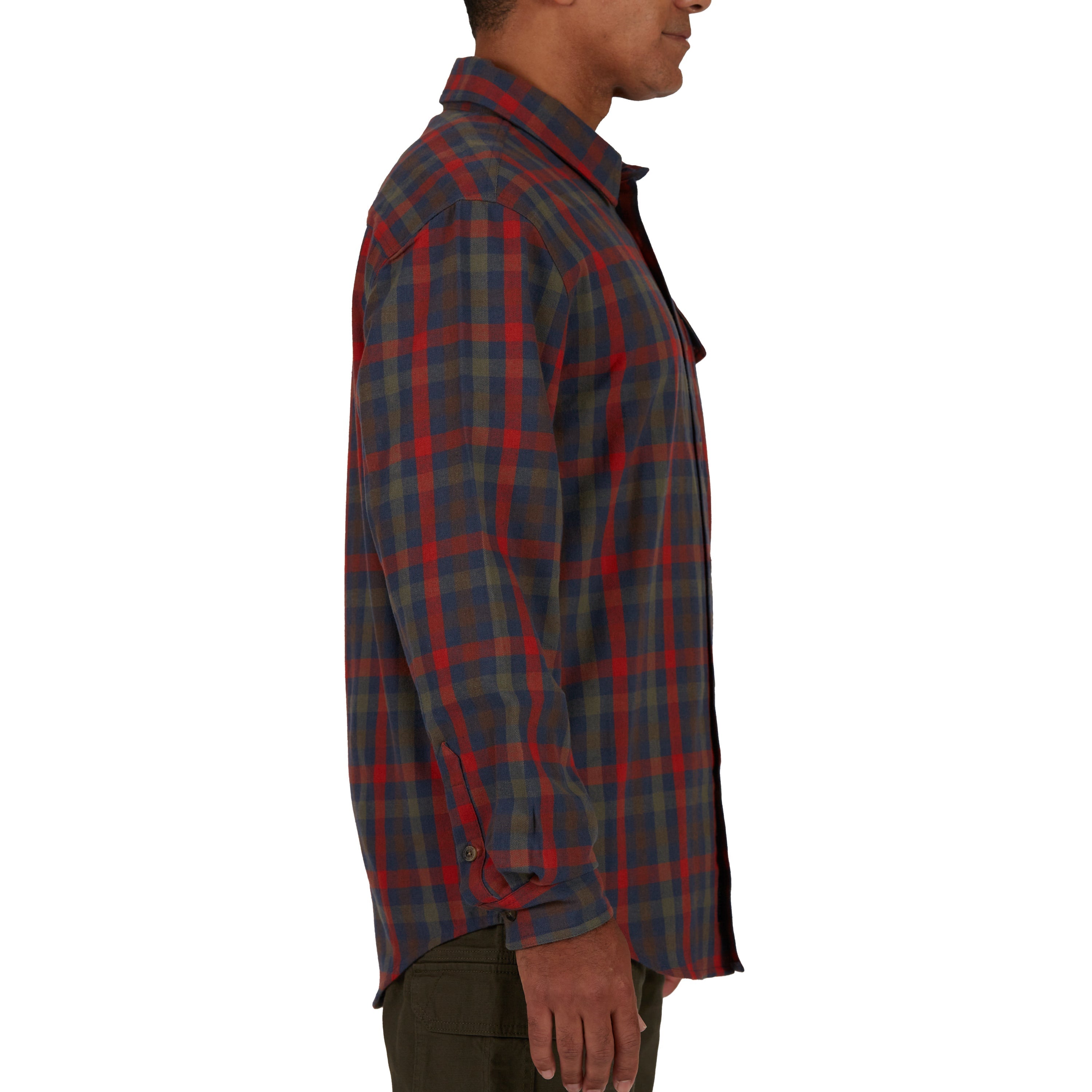  Smith's Workwear Plaid Pocket Flannel Button-Up Shirt - Burgundy-386 - Bonton