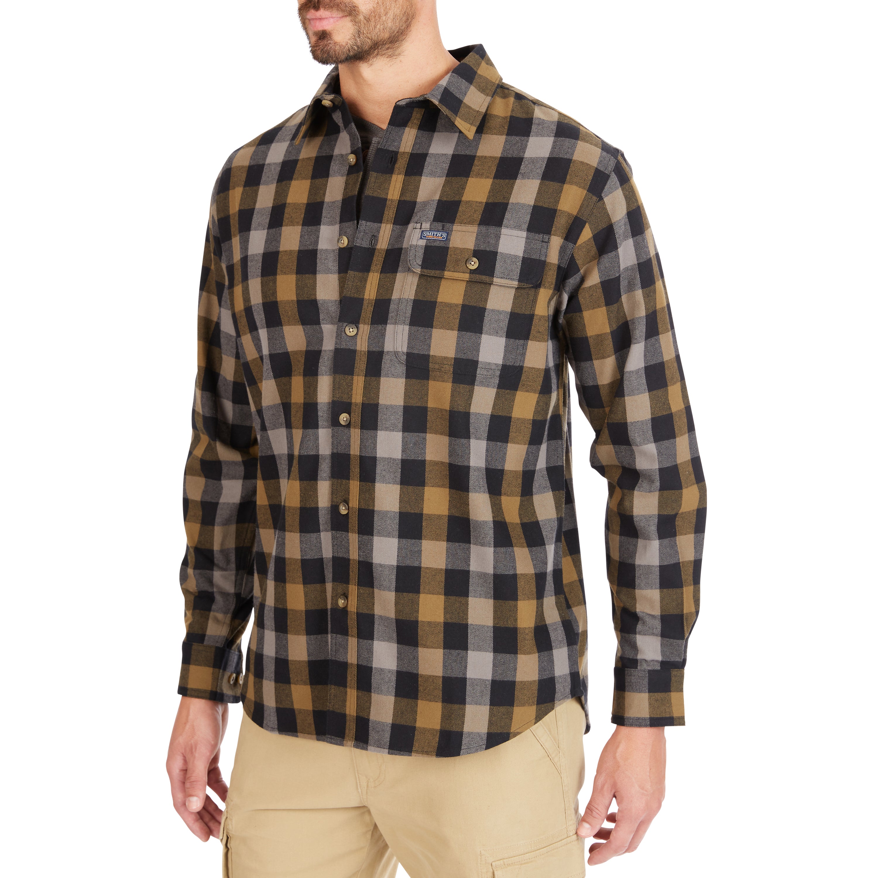  Smith's Workwear Plaid Pocket Flannel Button-Up Shirt - Charcoal-445 - Bonton