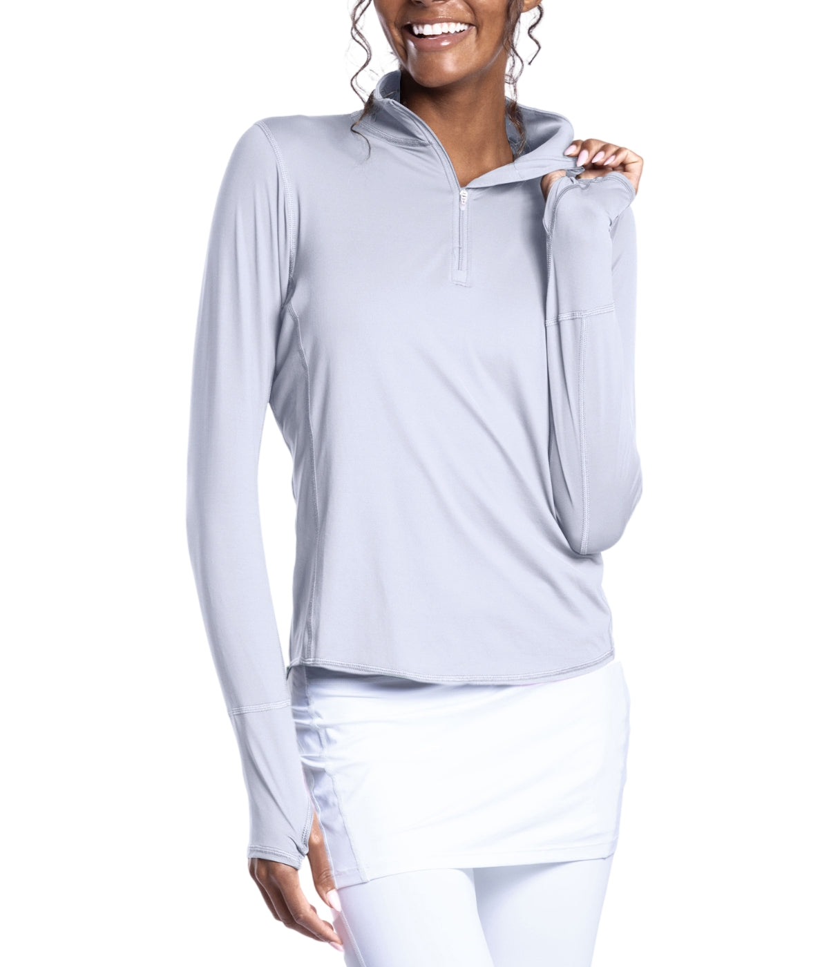  BloqUV BloqUV Women's UPF 50+ Sun Protection Relaxed Mock Neck Quarter Zip Top - Soft Gray - Bonton