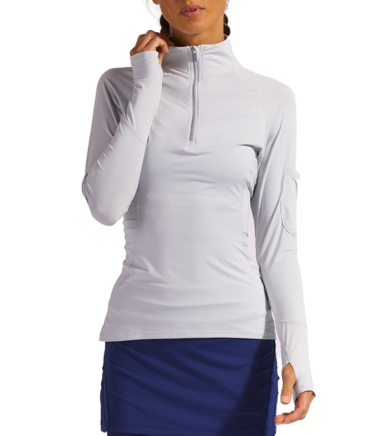  BloqUV BloqUV Women's UPF 50+ Sun Protection Mock Neck Quarter Zip Top - Soft Gray - Bonton