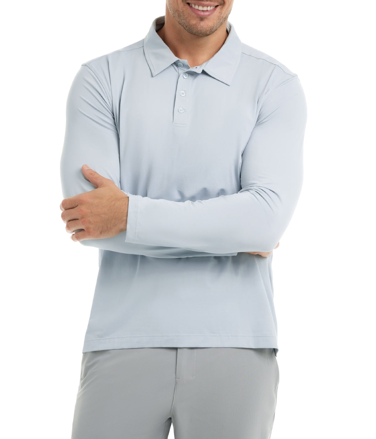  BloqUV BloqUV Men's UPF 50+ Sun Protection Collared Long Sleeve Polo - Soft Gray - Bonton