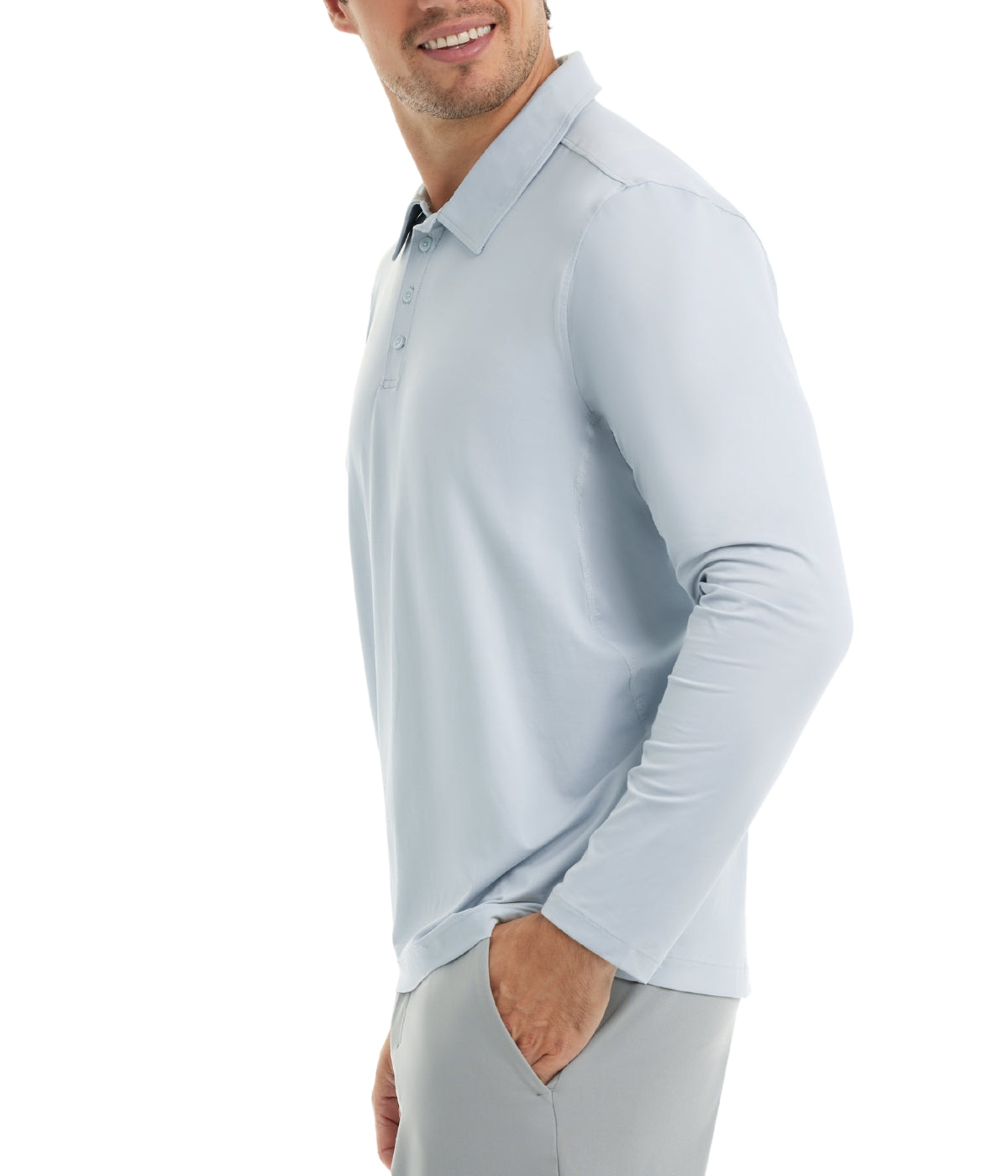  BloqUV BloqUV Men's UPF 50+ Sun Protection Collared Long Sleeve Polo - Soft Gray - Bonton