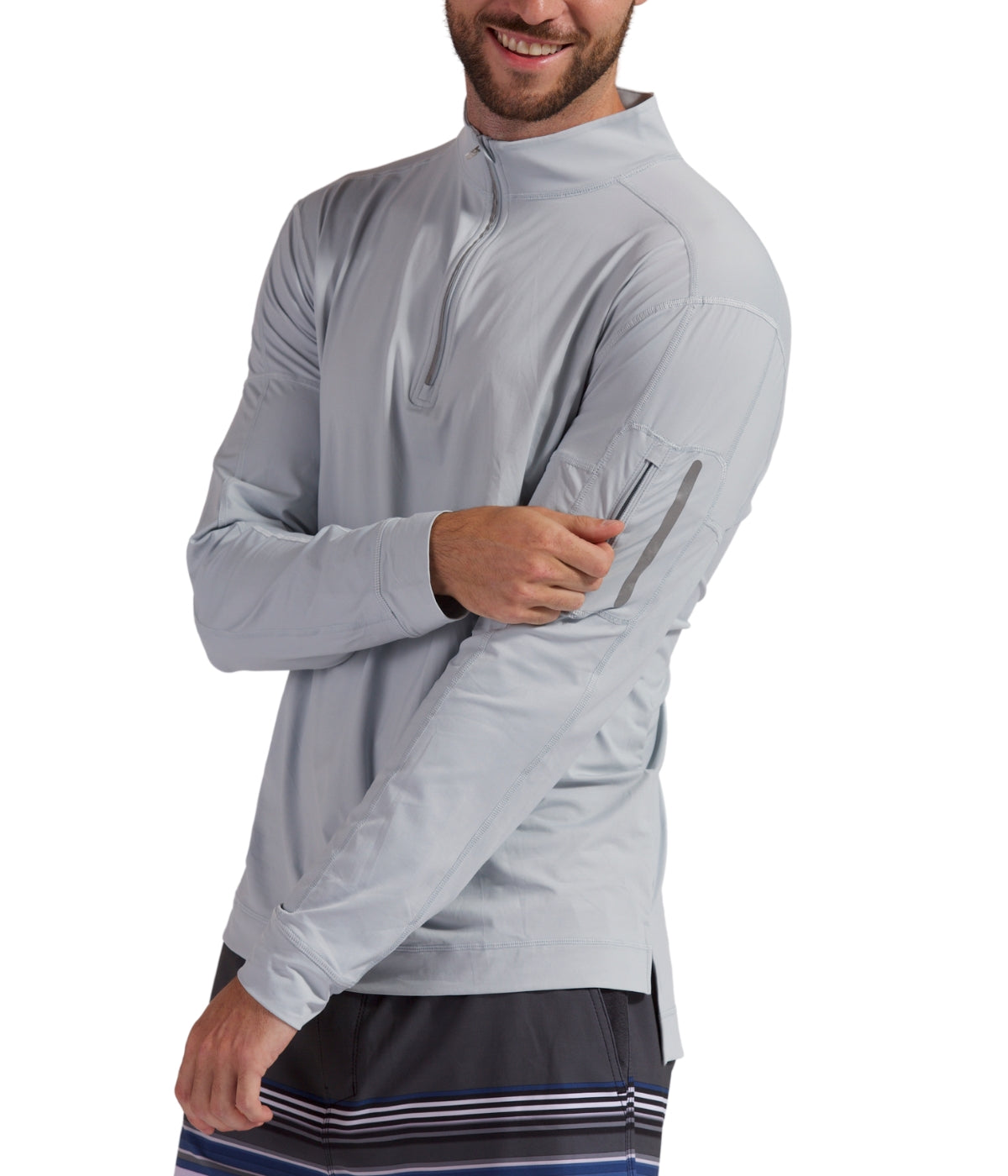  BloqUV BloqUV Men's UPF 50+ Sun Protection Long Sleeve Mock Zip Top - Soft Gray - Bonton