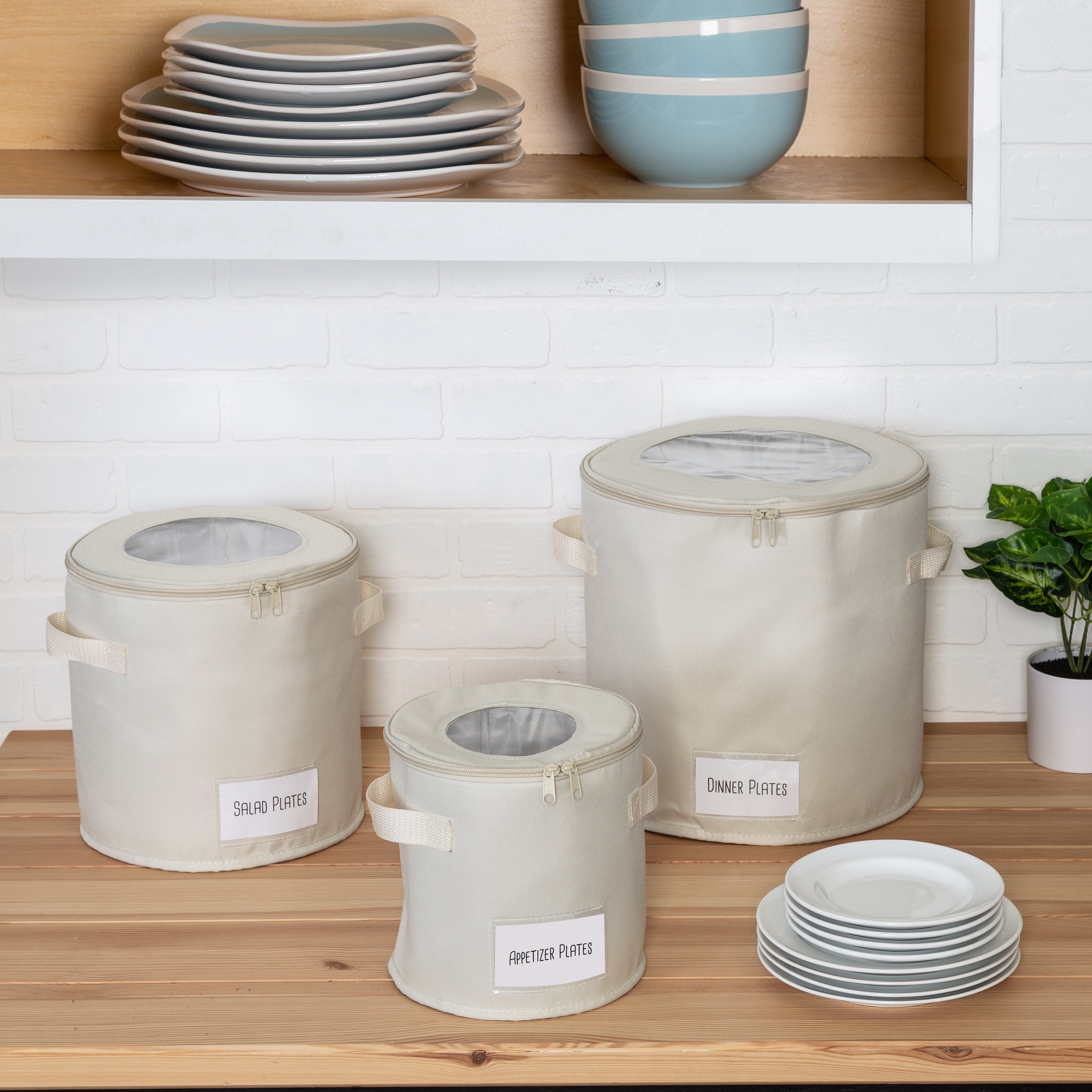  Honey-Can-Do Round Dinnerware Storage Box Set of 3 - Natural - Bonton