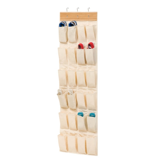 Bamboo 24-Pocket Over-the-Door Shoe Rack and Organizer