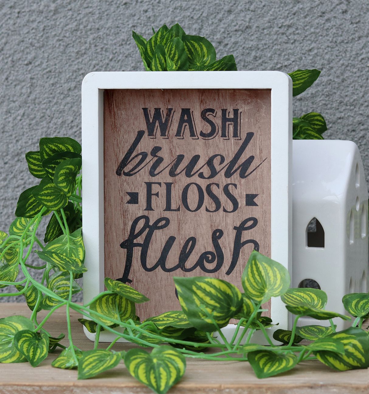  Paris Loft Bathroom Wash Brush Floss Flush Wood Wall Sign - White/Brown/Black - Bonton