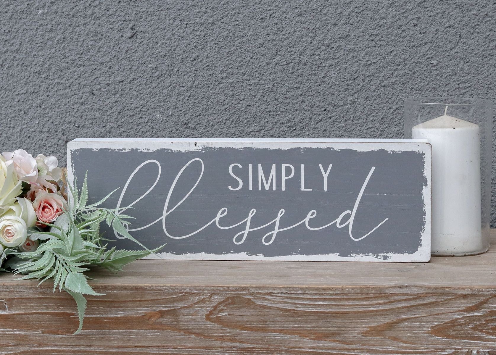  Paris Loft Farmhouse Style Simply Blessed Wooden Sign - Gray/White - Bonton